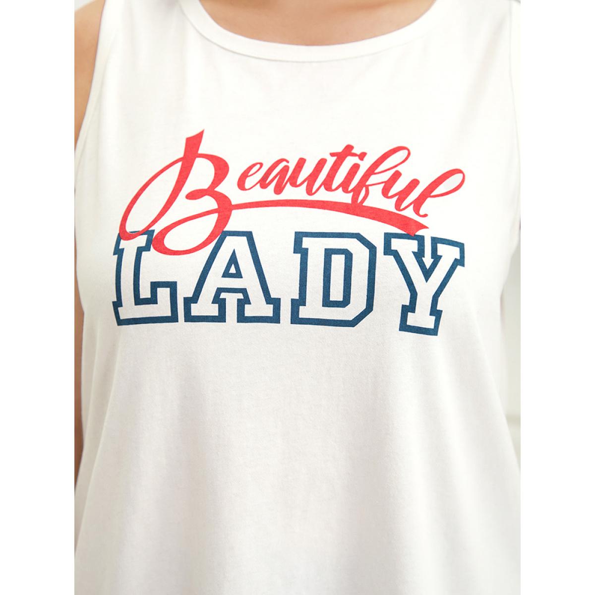 Plus Size Letter Print Crew Neck Graphic Tank Top Women White Casual Printed Dailywear Tank Tops Camis BloomChic 22-24/3X Product Image