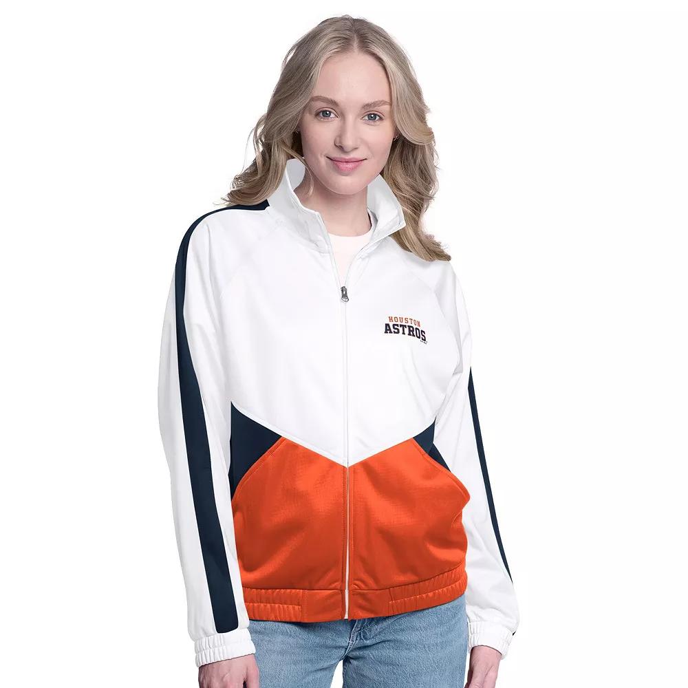 Women's G-III Sports by Carl Banks  White/Navy Houston Astros Rally Rhinestone Raglan Full-Zip Track Jacket, Size: XXL Product Image