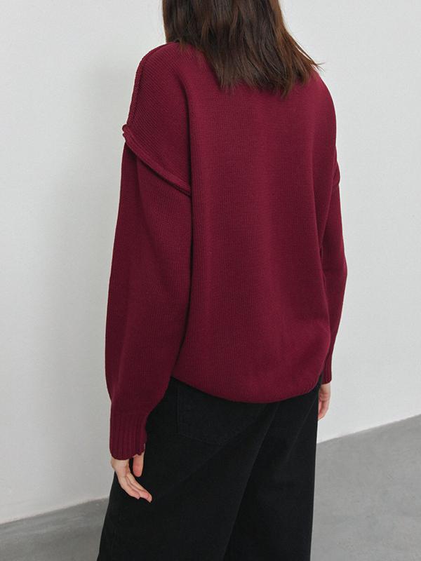 Long Sleeves Loose Solid Color Split-Joint High Neck Pullovers Sweater Tops Product Image