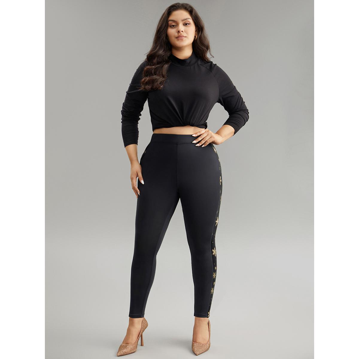 Plus Size Snowflake Glitter High Rise Skinny Leggings Women Black Party High stretch Skinny High Rise Going out Leggings BloomChic 26/4X Product Image