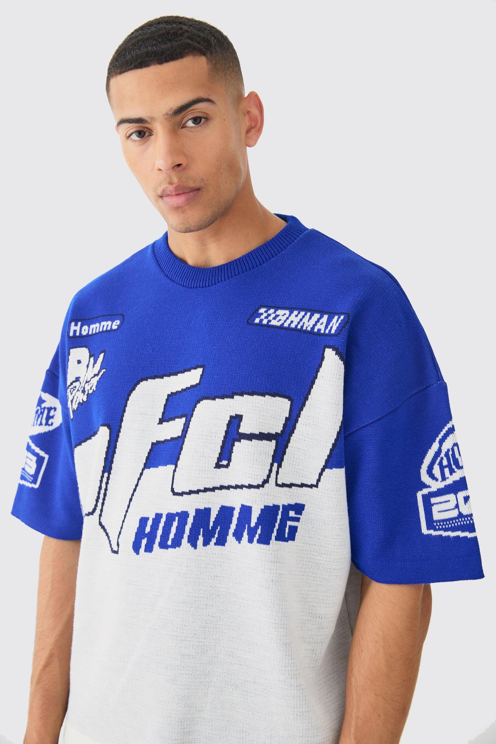 Oversized Moto Knitted T-shirt | boohooMAN USA Product Image