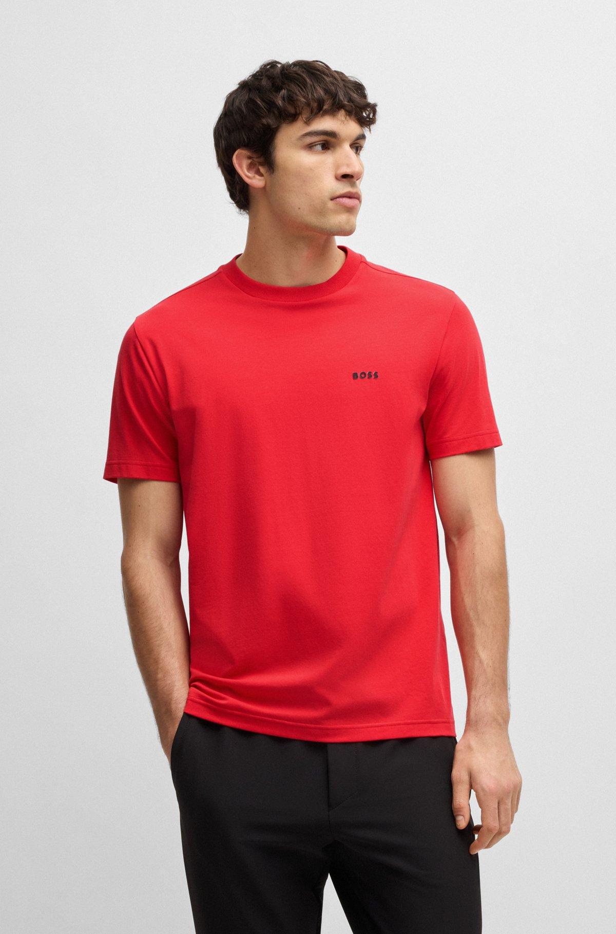 BOSS - Stretch-cotton regular-fit T-shirt with contrast logo - Light Red Product Image
