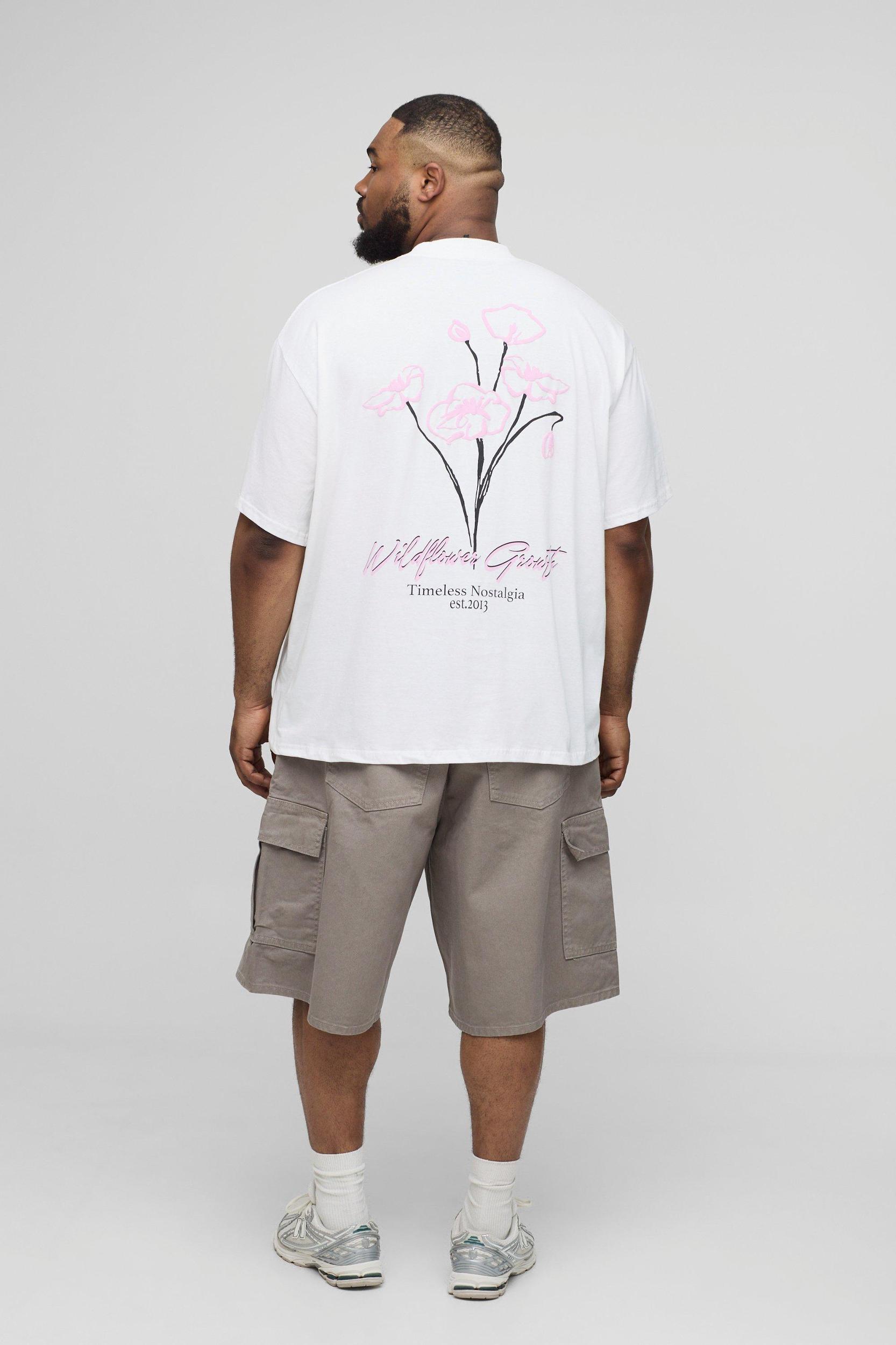 Plus Oversized Extended Neck Doodle Floral Print T-Shirt | boohooMAN USA Product Image