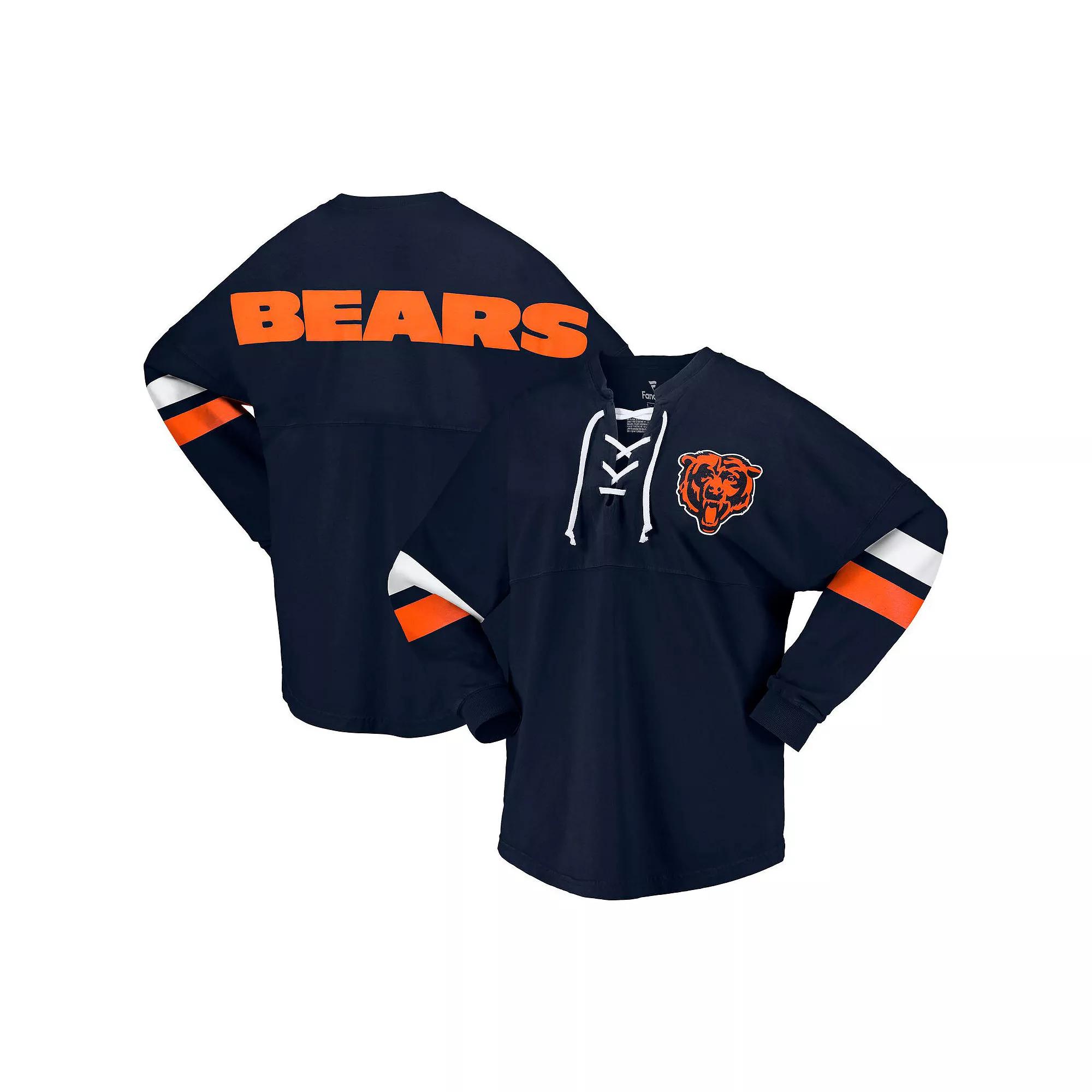 Women's Fanatics Branded Navy Chicago Bears Spirit Jersey Lace-Up V-Neck Long Sleeve T-Shirt,  Product Image