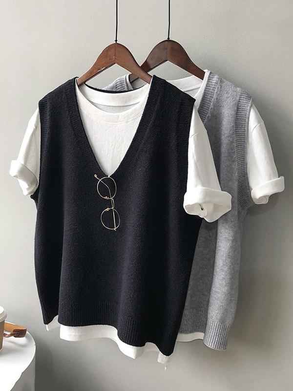 Simple 9 Colors V-Neck Loose Sleeveless Vest Product Image