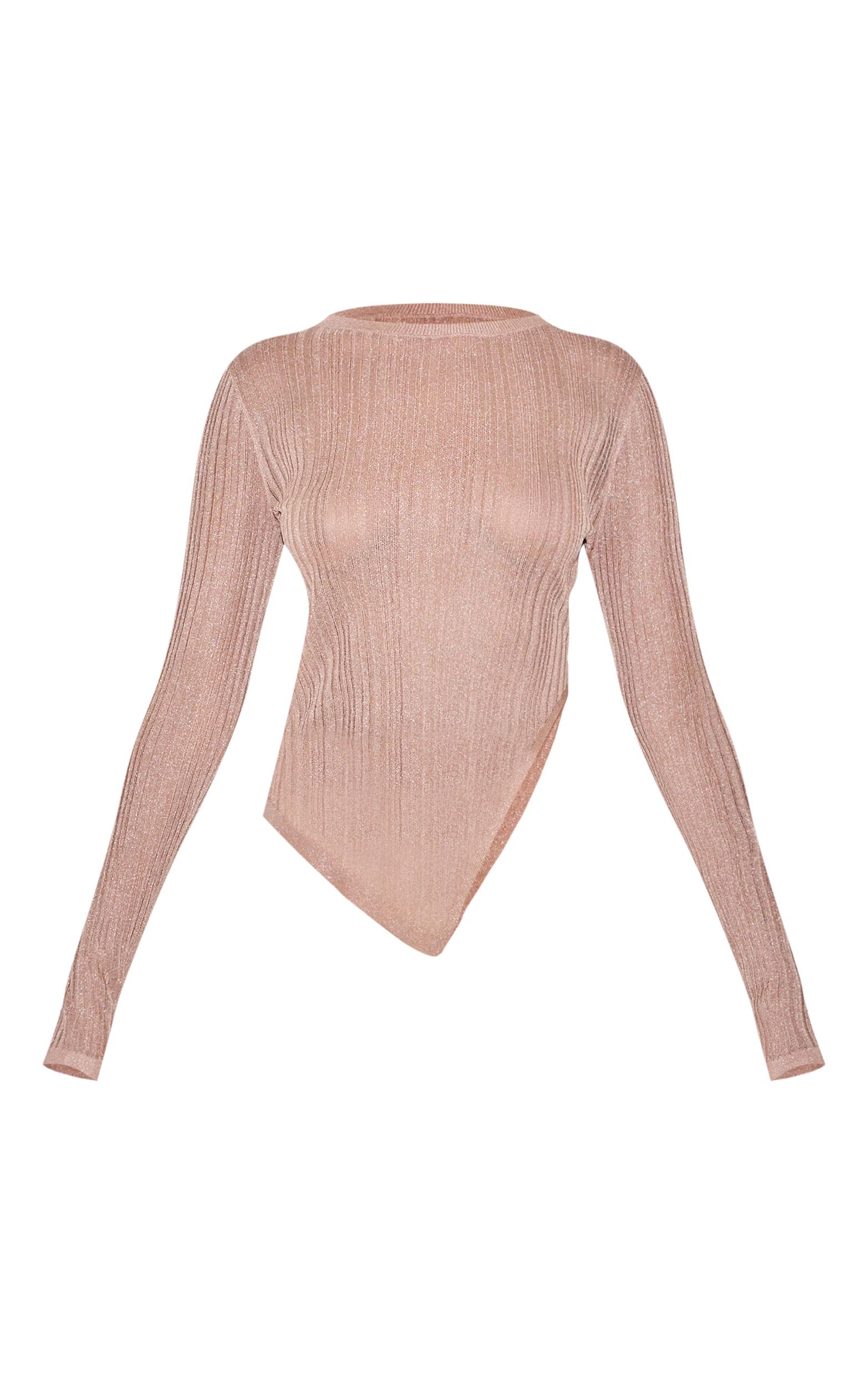 Mocha Sheer Knit Asymmetric Top Product Image