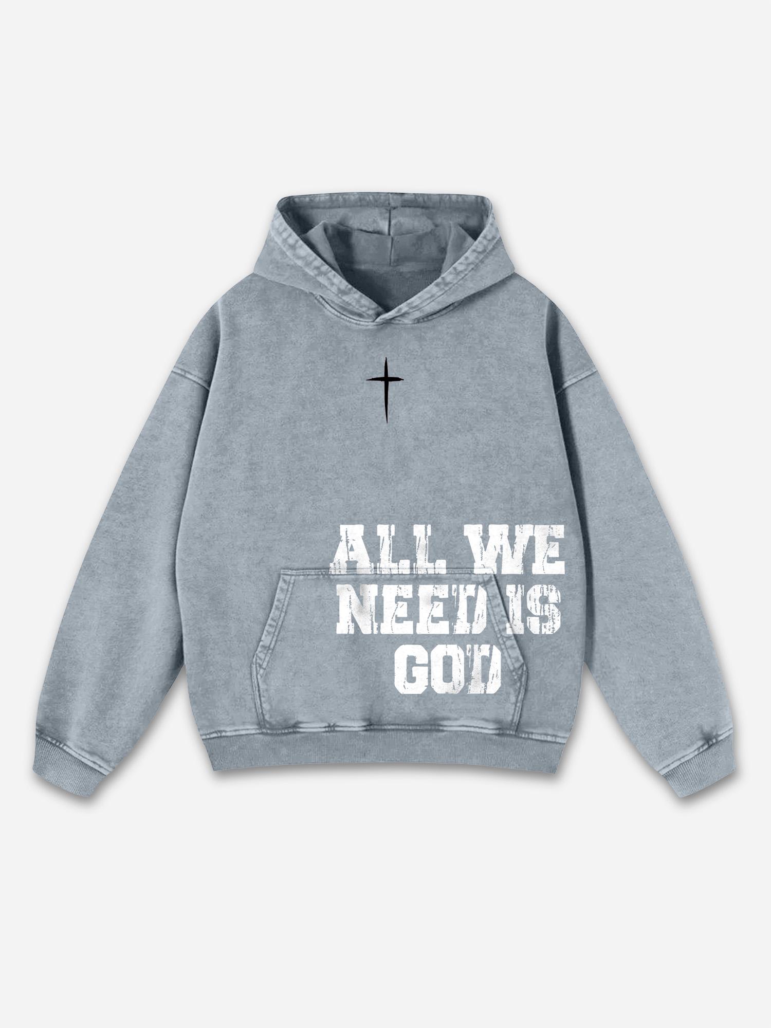 Sopula All We Need Is God Graphic Acid Washed Oversized Hoodie Product Image