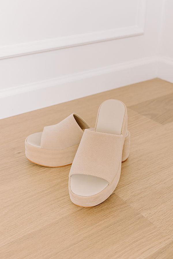 The Josephine Faux Suede Platform Sandal in Beige Product Image