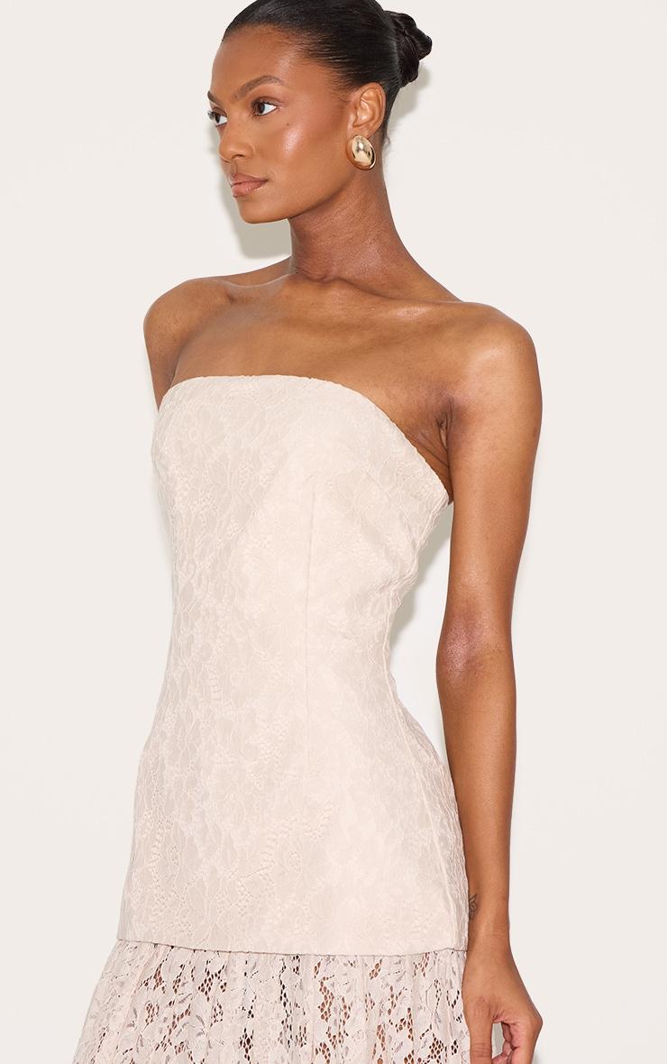 Cream Lace Sheer Skirt Panel Bandeau Midaxi Dress Product Image