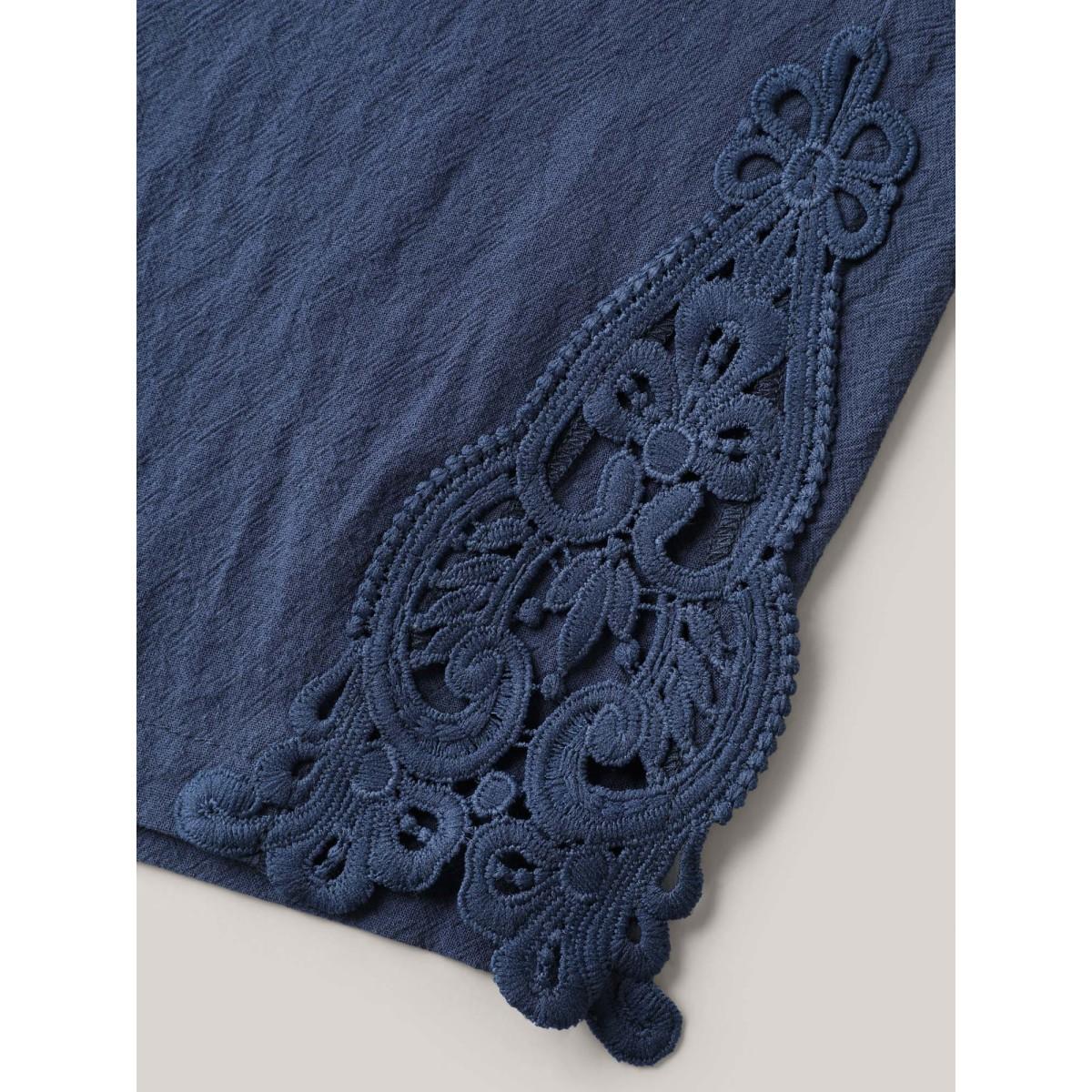 Plus Size Lace Cut-Out Straight-Leg Plain Pants Women Indigo Boho Straight Leg Mid Rise Vacation Pants BloomChic 22-24/3X Product Image