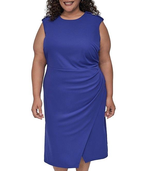 DKNY by Donna Karan Plus Size Cap Sleeve Side Ruched Sheath Dress Product Image