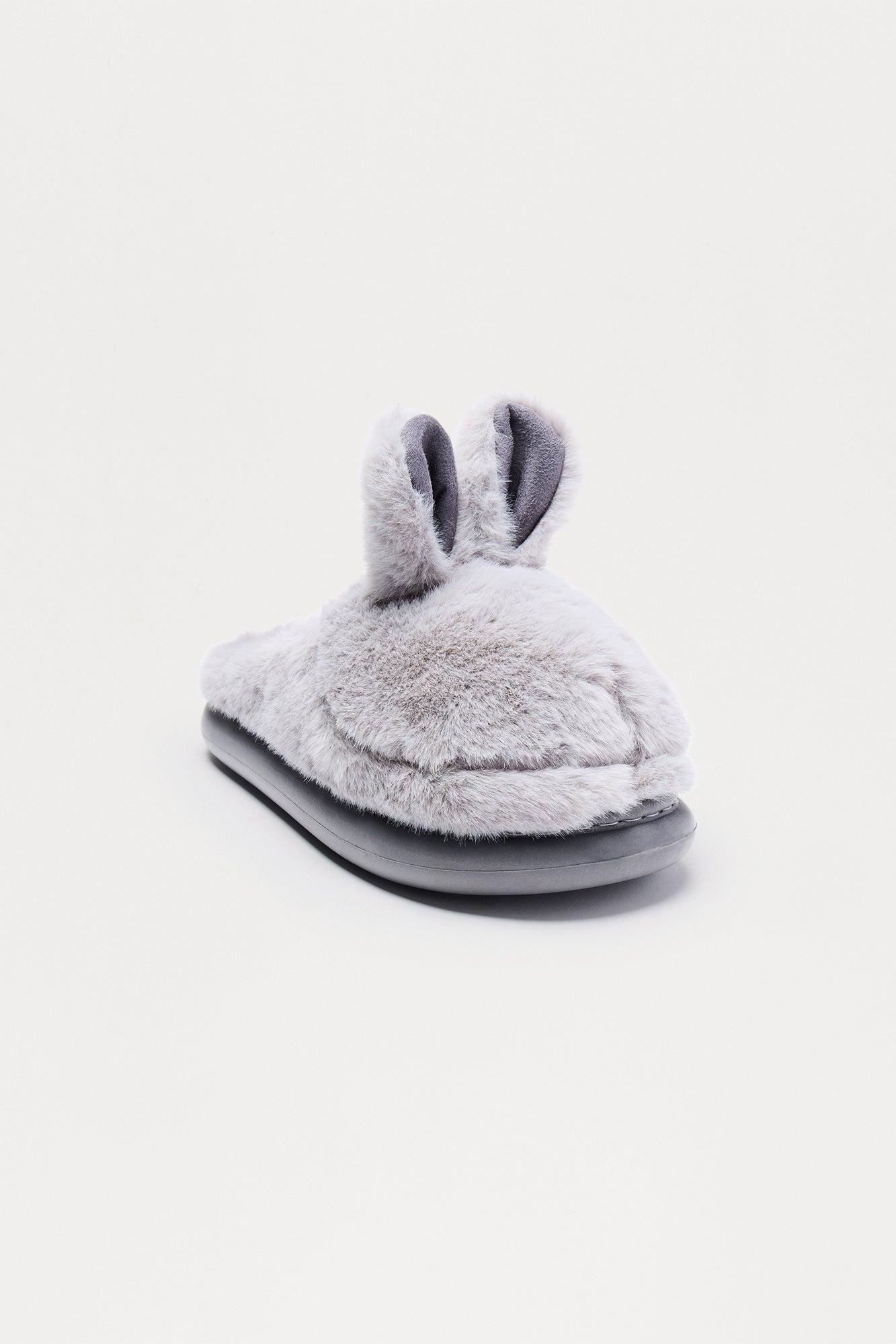 Fluffy Bunny Slippers - Grey Female Product Image