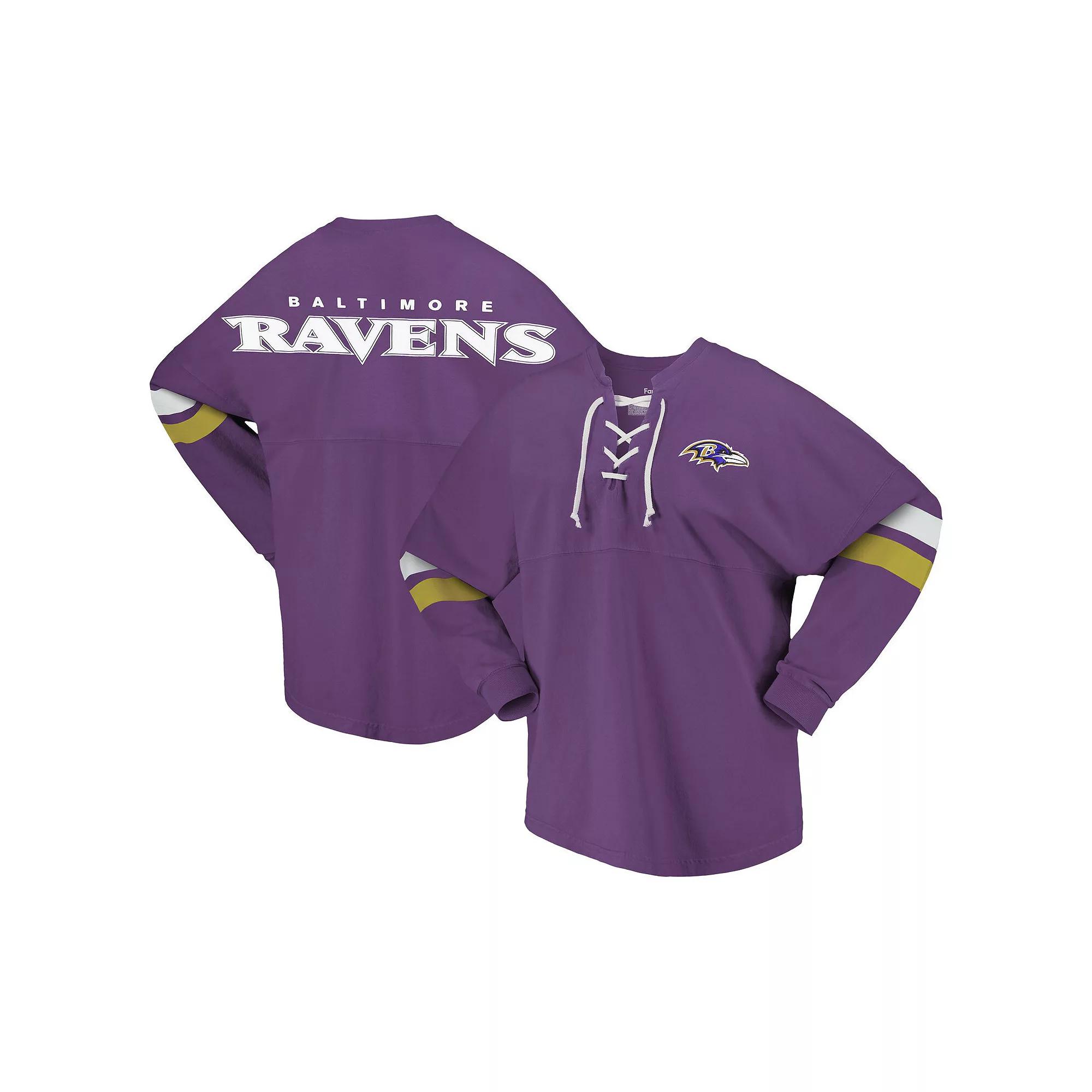 Women's Fanatics Branded Purple Baltimore Ravens Spirit Jersey Lace-Up V-Neck Long Sleeve T-Shirt,  Product Image