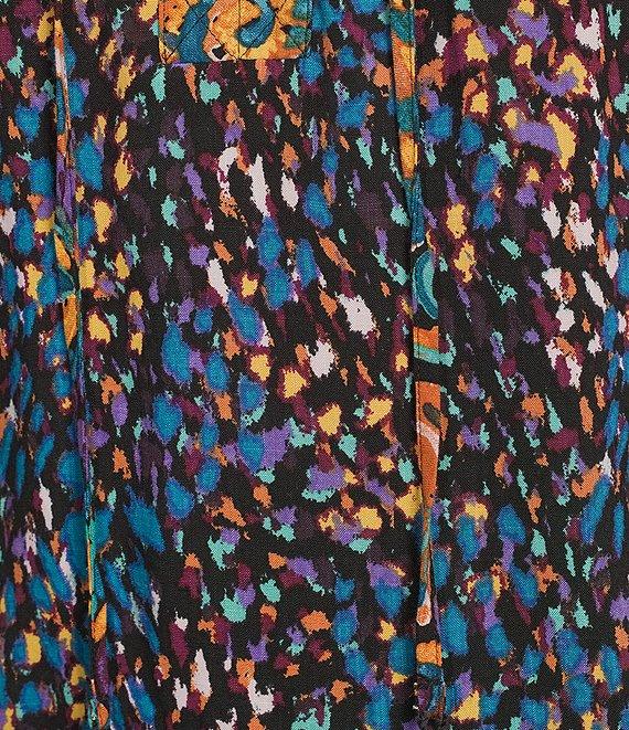 Westbound Petite Size Woven Multi Fanned Florish Elbow V-Neck Tie Blouse Product Image