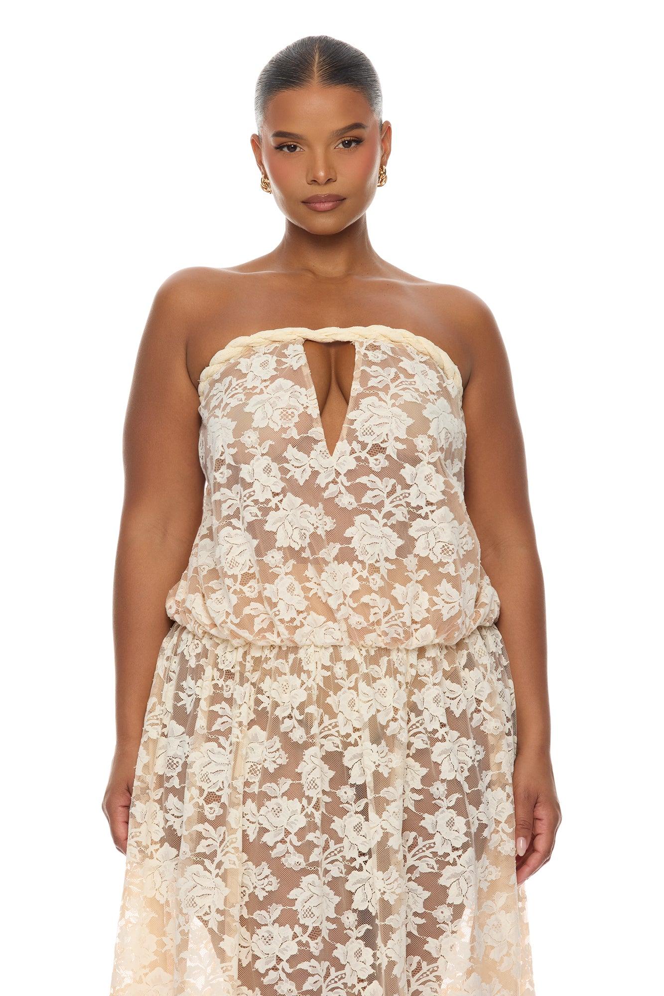 Faye Strapless Lace Maxi Dress - Cream Female Product Image