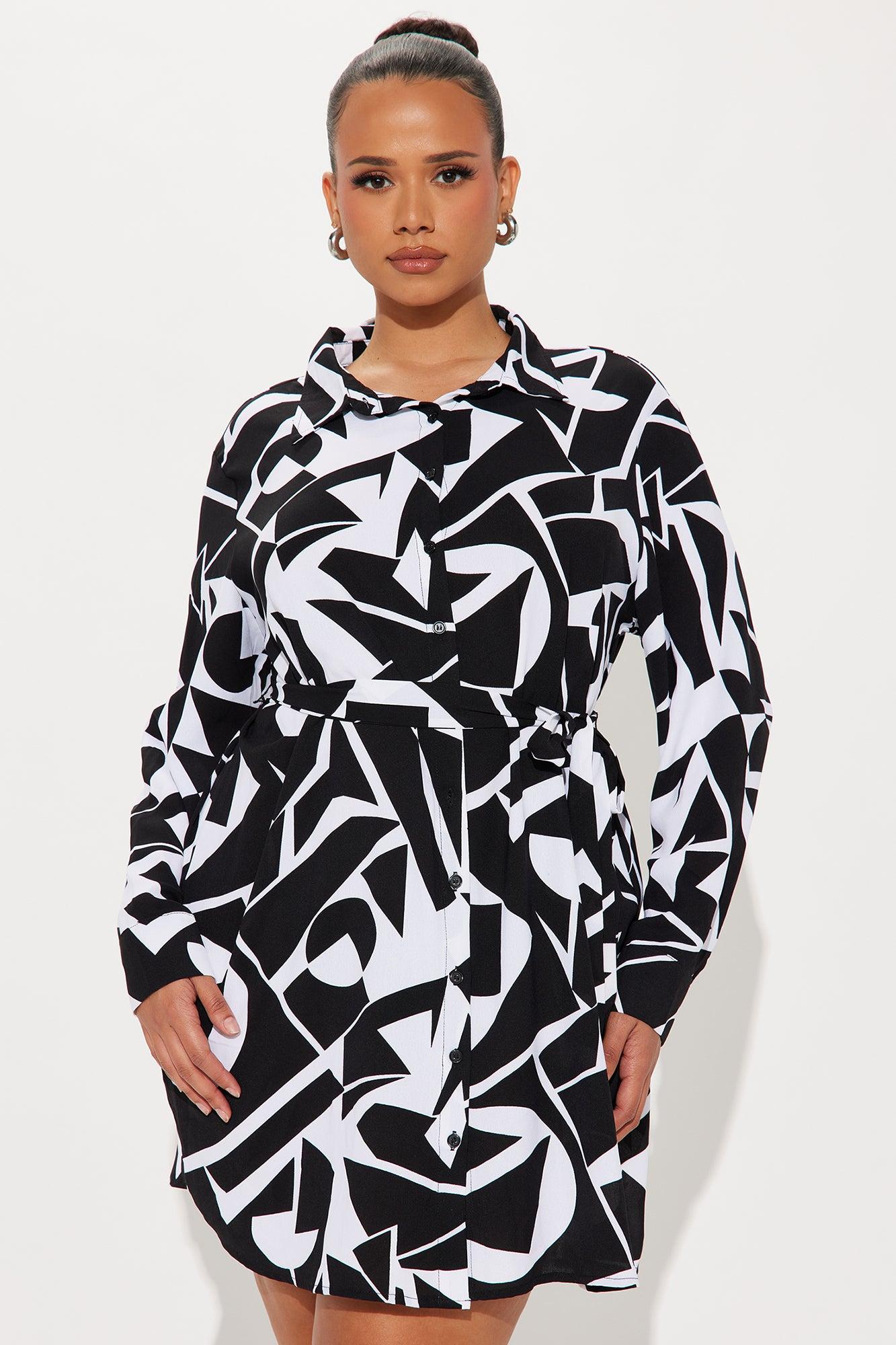 In Tune Belted Mini Shirt Dress - Black/combo Product Image