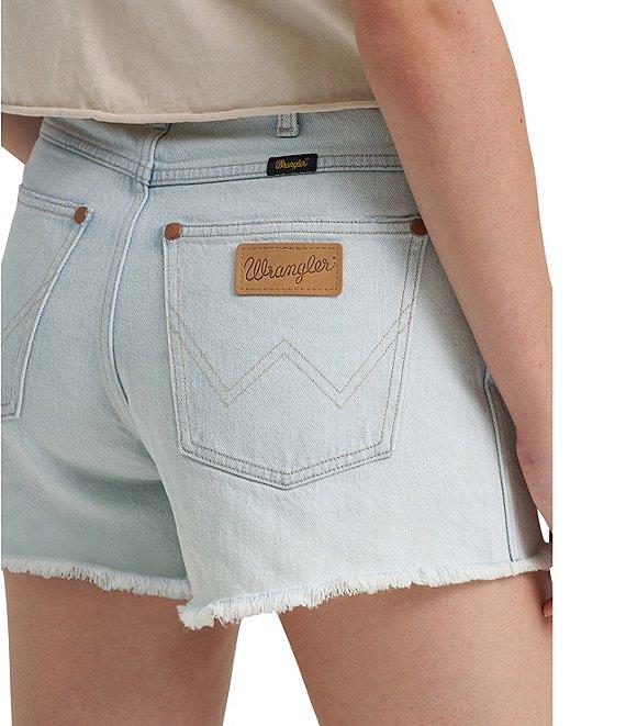 Wrangler® High Rise Frayed Denim Shorts Product Image