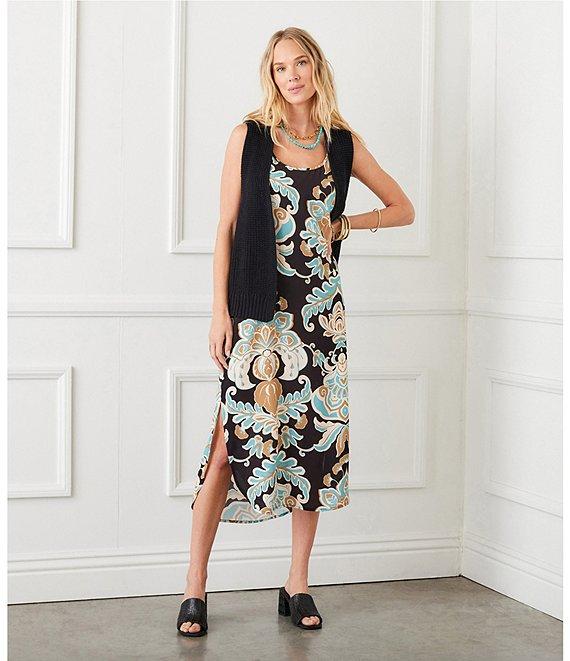 Karen Kane Scoop Neck Printed Side Slit Sleeveless Midi Dress Product Image