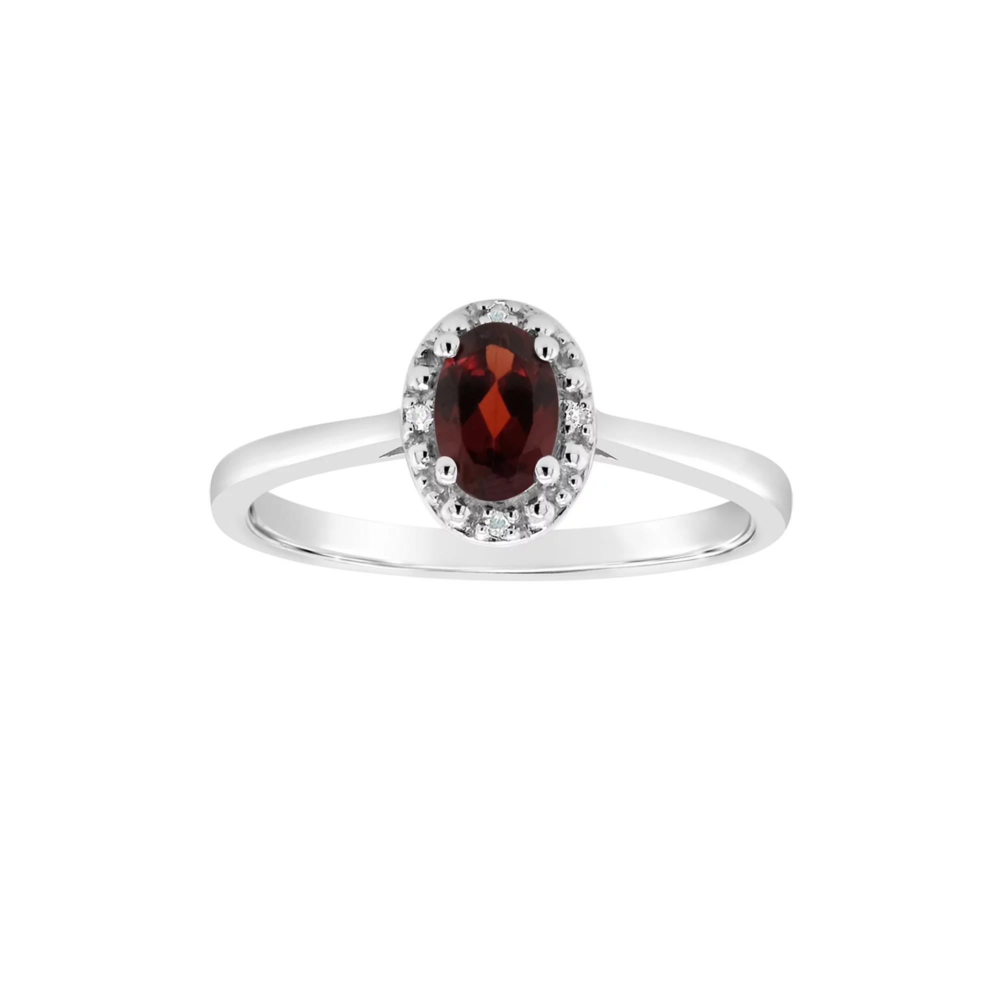 Celebration Gems Sterling Silver Oval Genuine Garnet Diamond Accent Frame Ring, Women's,  Product Image