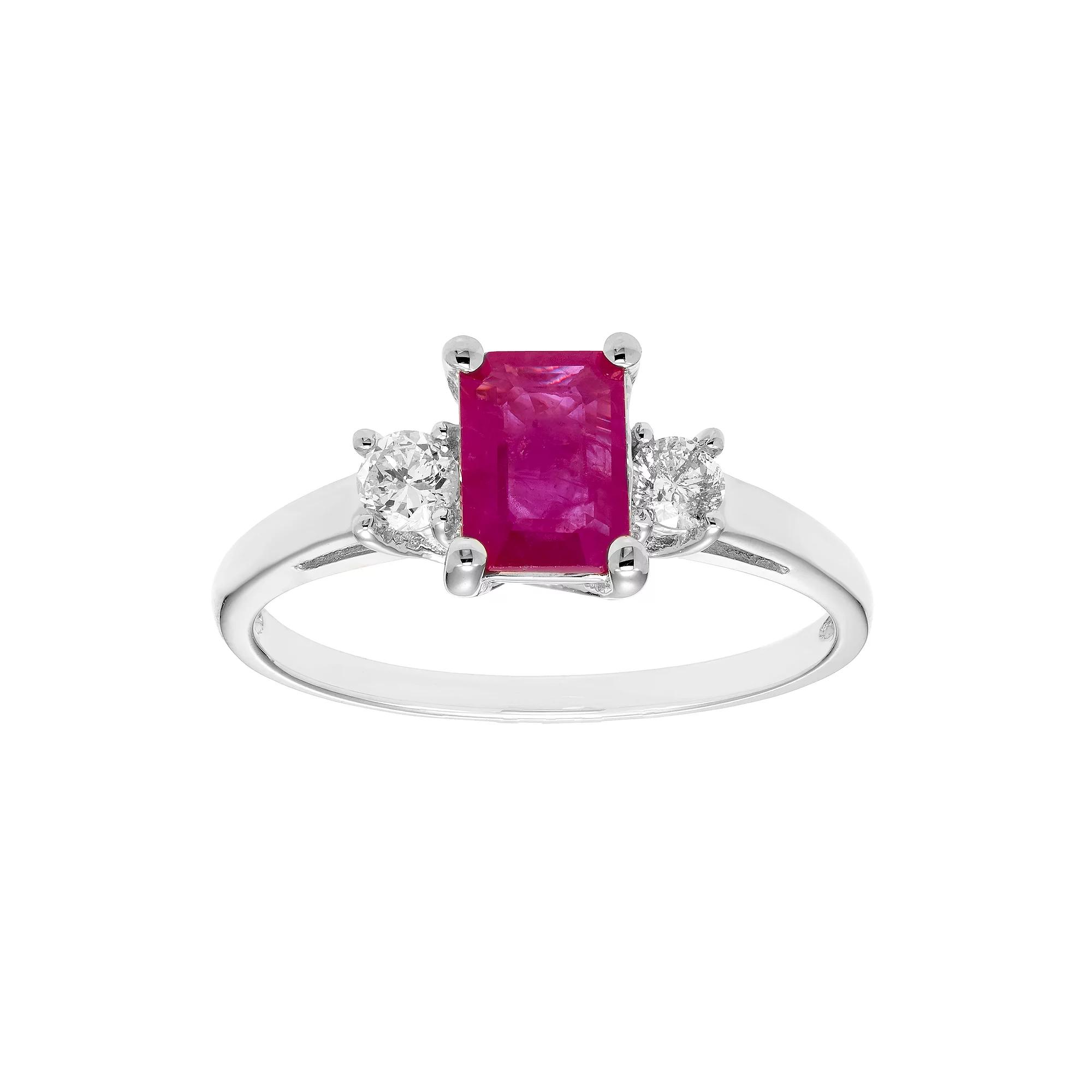 The Regal Collection 14k Gold Ruby & 1/5 Carat T.W. IGL Certified Diamond 3-Stone Ring, Women's,  Product Image