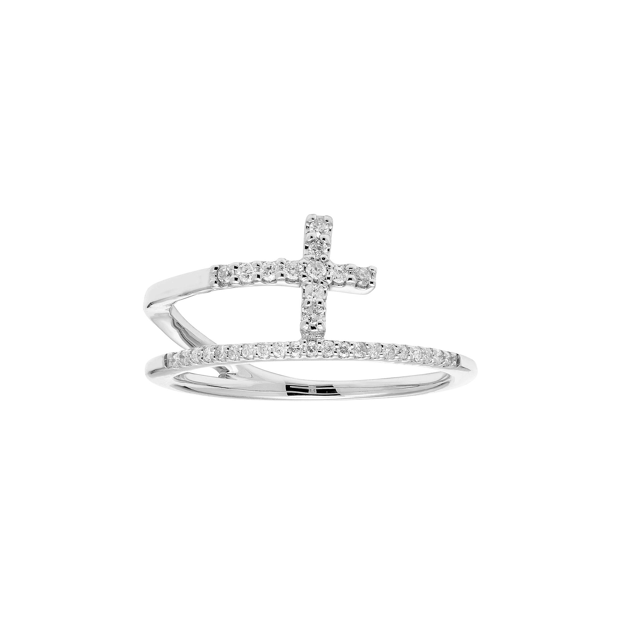 10k Gold 1/6 Carat T.W. Diamond Cross Ring, Women's, Size: 9, White Product Image