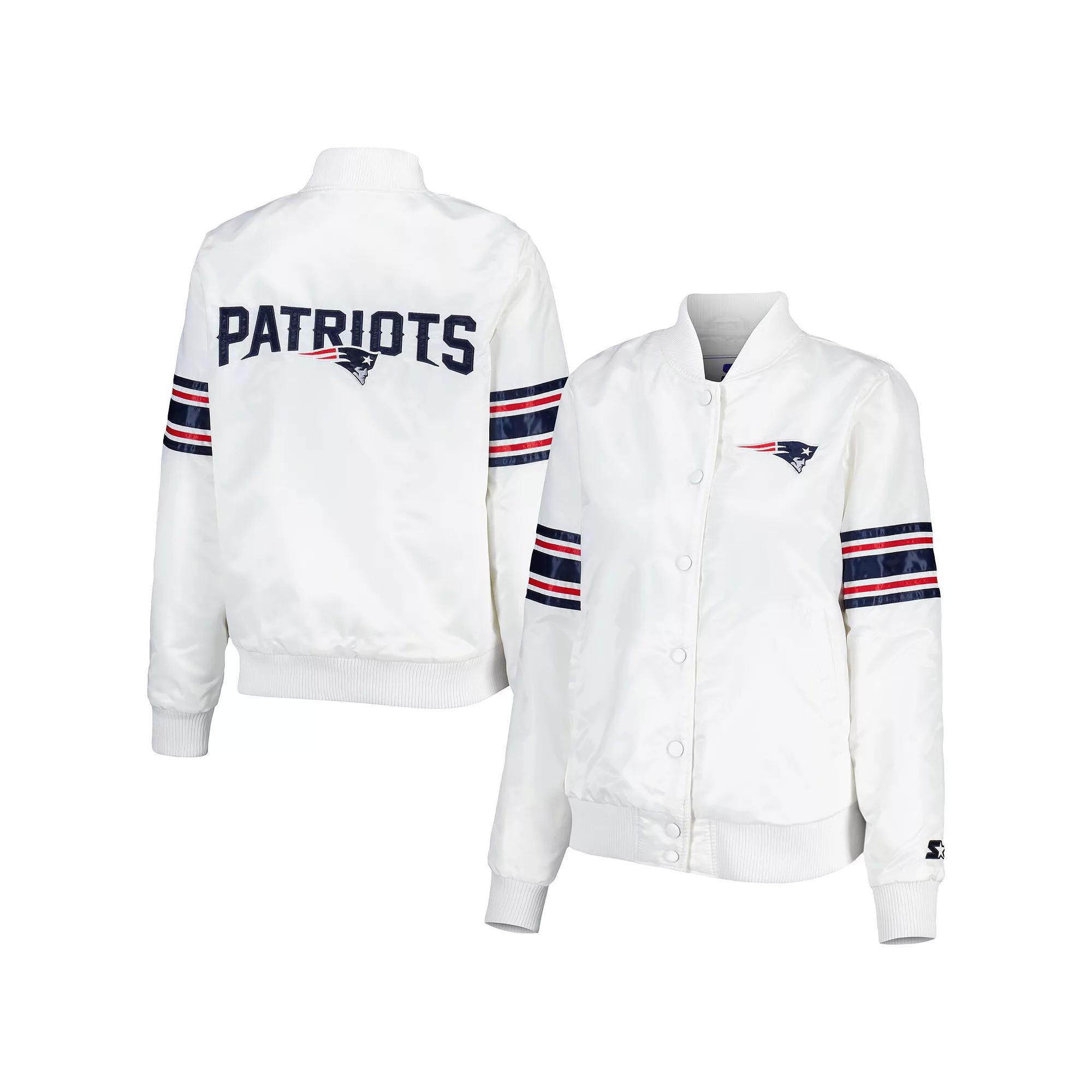 Women's Starter White New England Patriots Line Up Satin Full-Snap Varsity Jacket,  Product Image