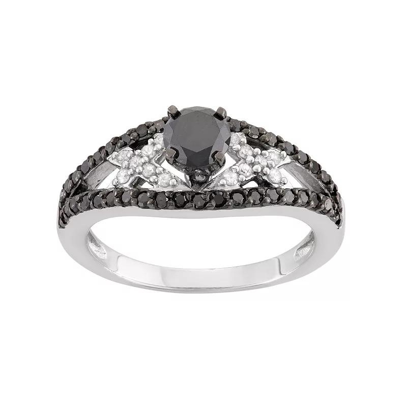 Jewelexcess 1 Carat T.W. Black & White Diamond Sterling Silver Openwork Ring, Women's,  Product Image