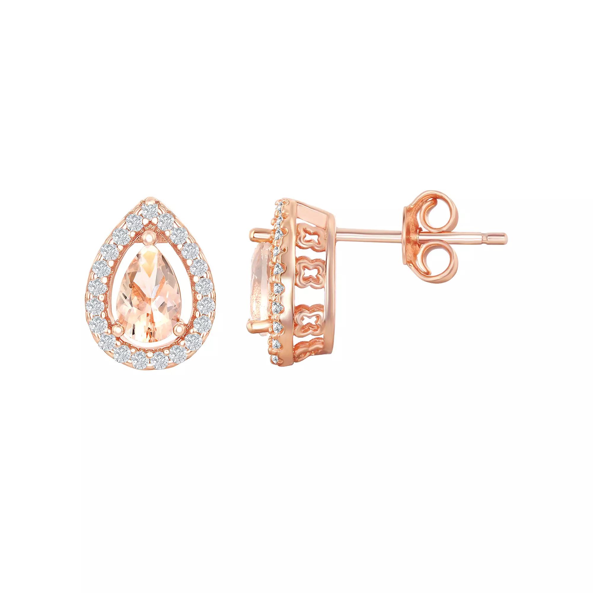 Sterling Silver Pear-Shaped Morganite Cubic Zirconia Stud Earrings, Women's, Pink Tone Product Image