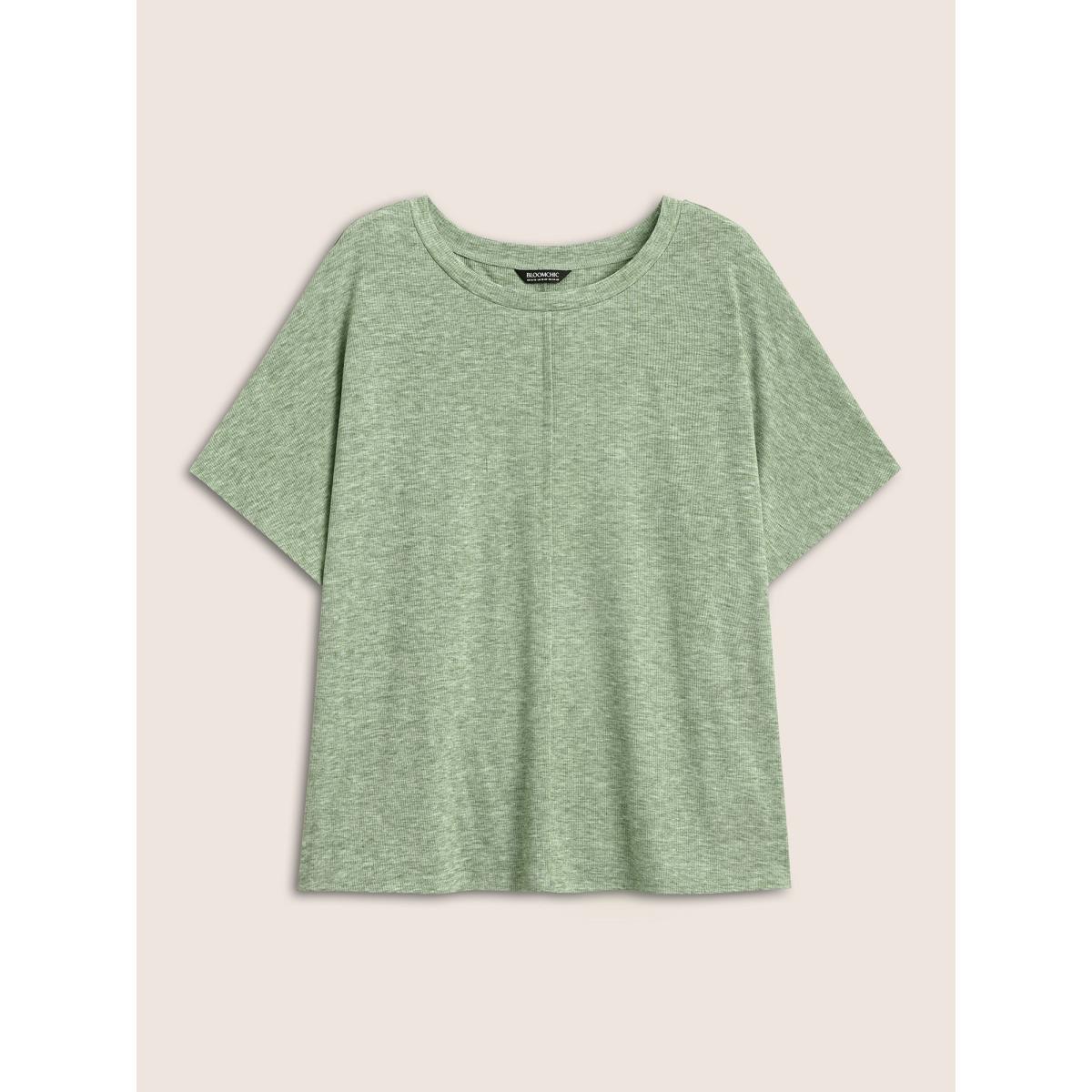 Plus Size Heather Rib Knit Dolman Sleeve T-shirt Palemauve Women Casual Texture Round Neck Everyday T-shirts BloomChic 12/L Product Image