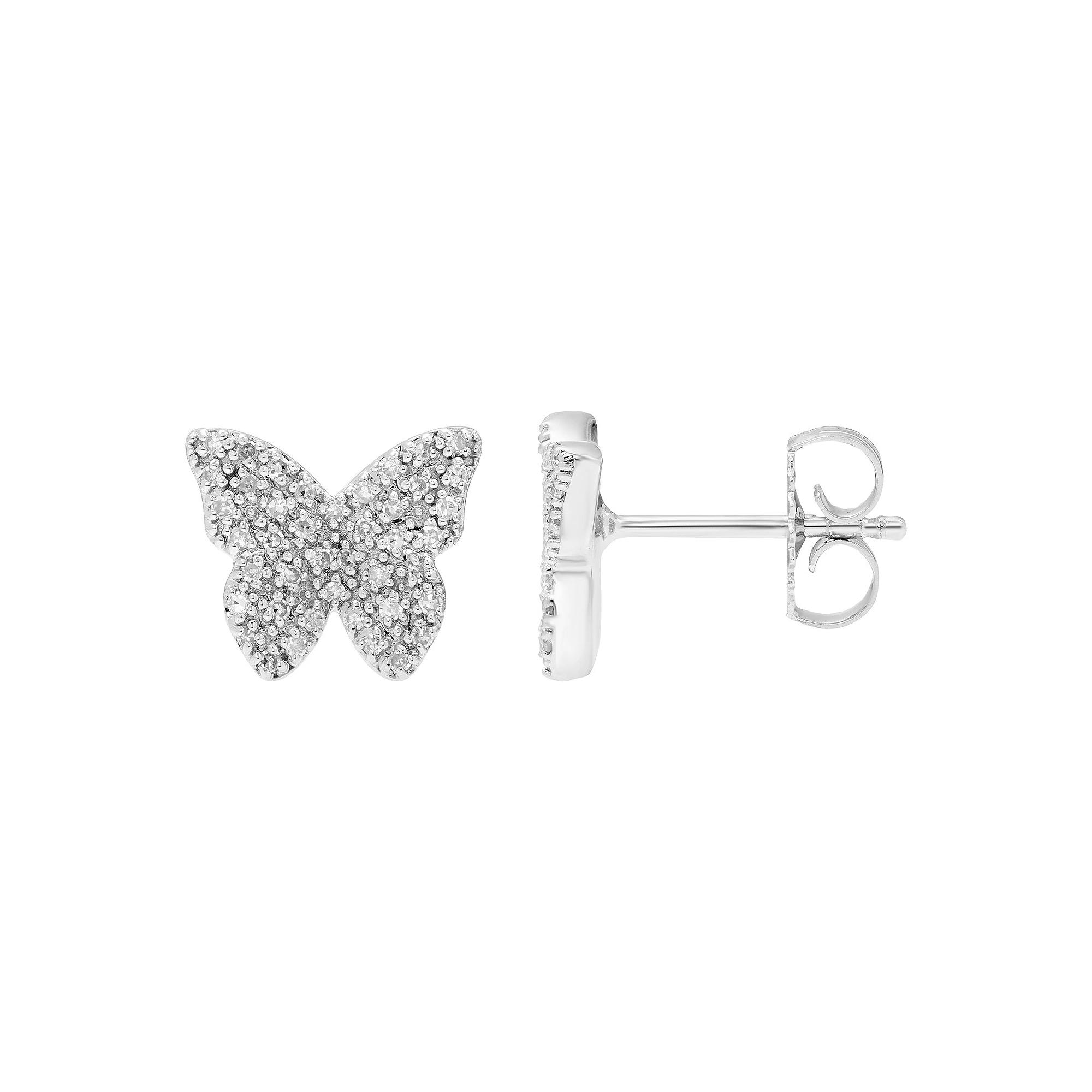 SILVR Sterling Silver & 1/4 ct. T.W. Diamond Butterfly Earrings, Women's Product Image