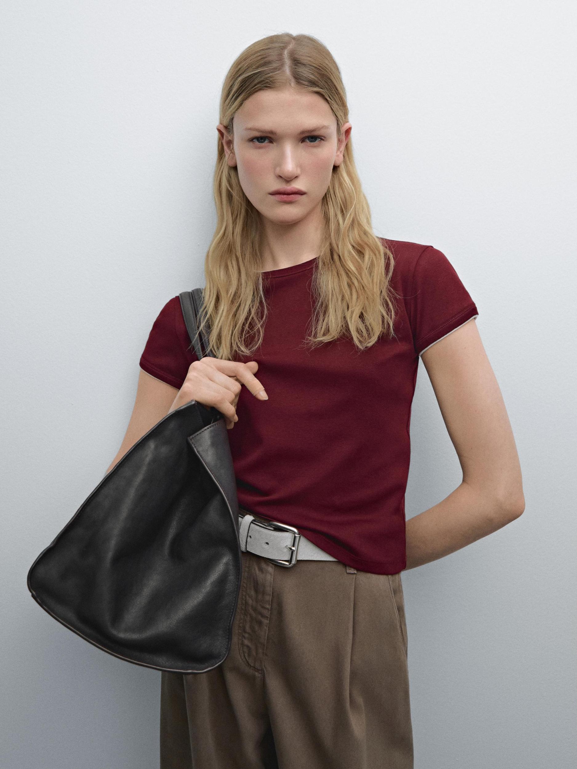 Contrast rib T-shirt 100% cotton Product Image