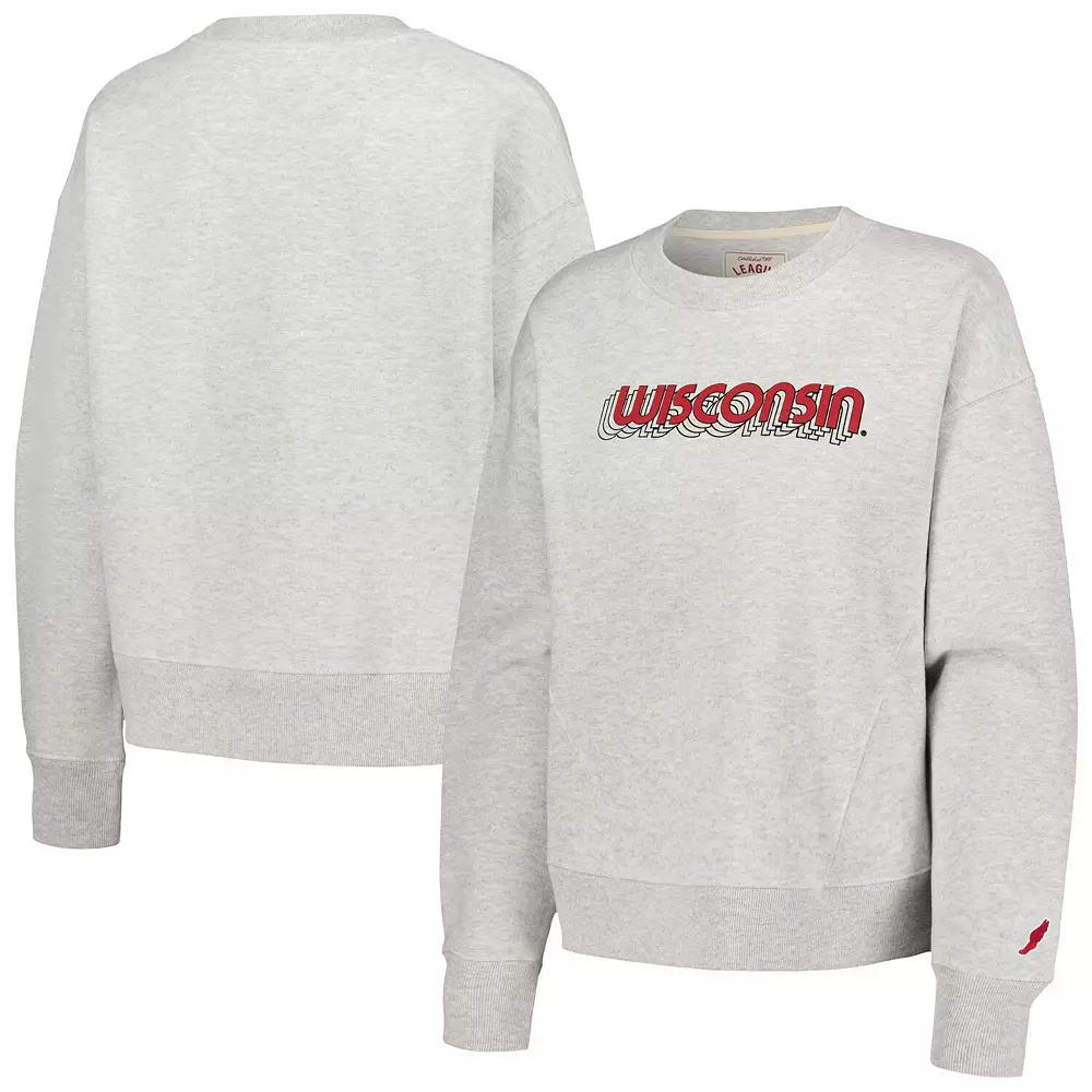 Women's League Collegiate Wear Ash Wisconsin Badgers Boxy Pullover Sweatshirt,  Product Image