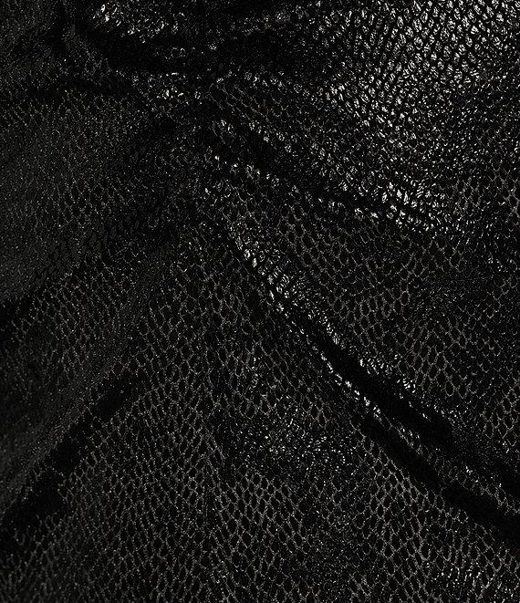 Michael Kors Foil-Printed Velvet Gold Chain Keyhole Crew Neck Long Sleeve Ruched Top Product Image