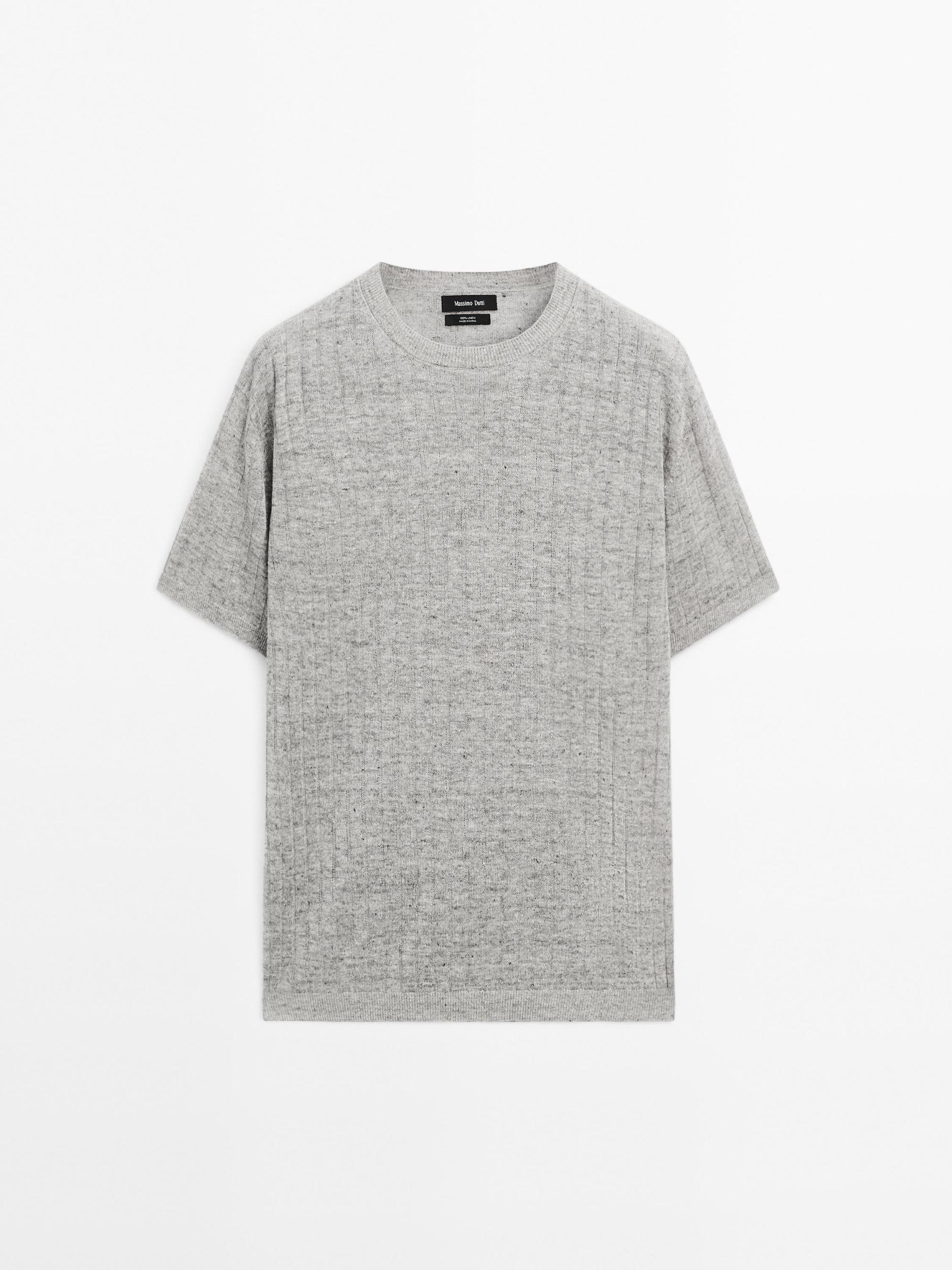100% linen ribbed knit T-shirt Product Image