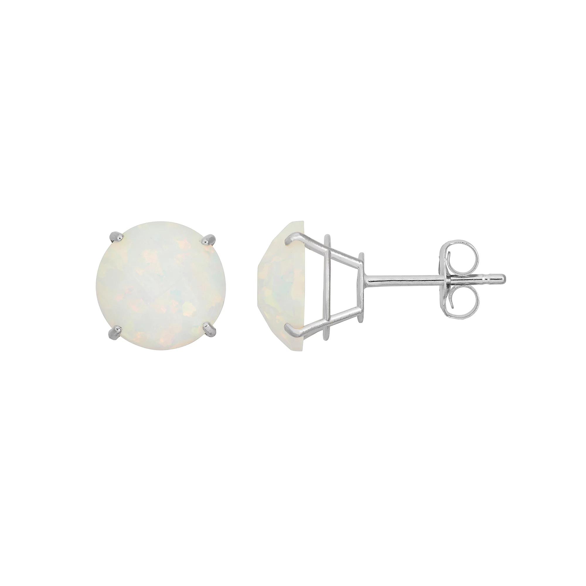 Lab-Created Opal 10k White Gold Stud Earrings, Women's Product Image