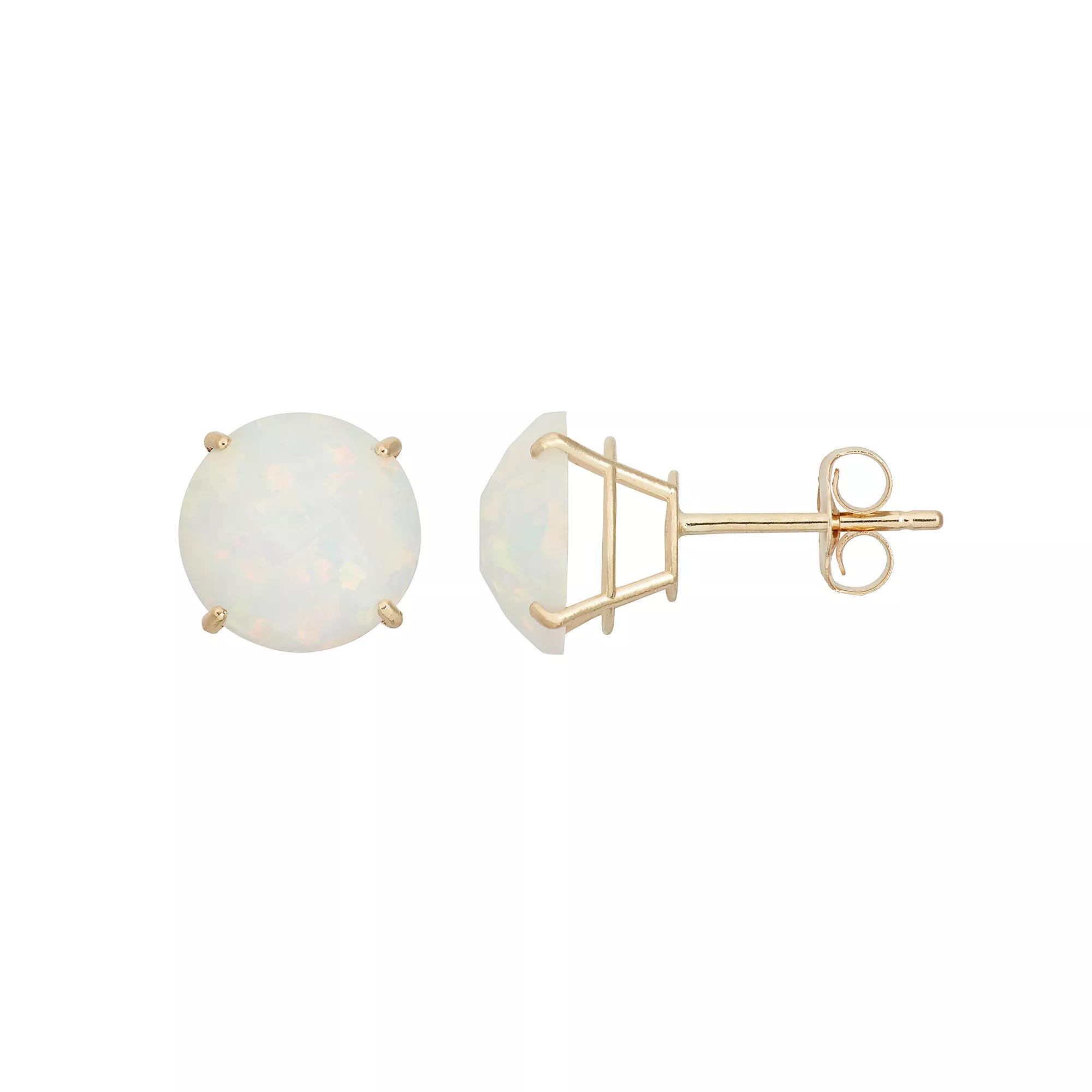 Lab-Created Opal 10k Gold Stud Earrings, Women's, White Product Image