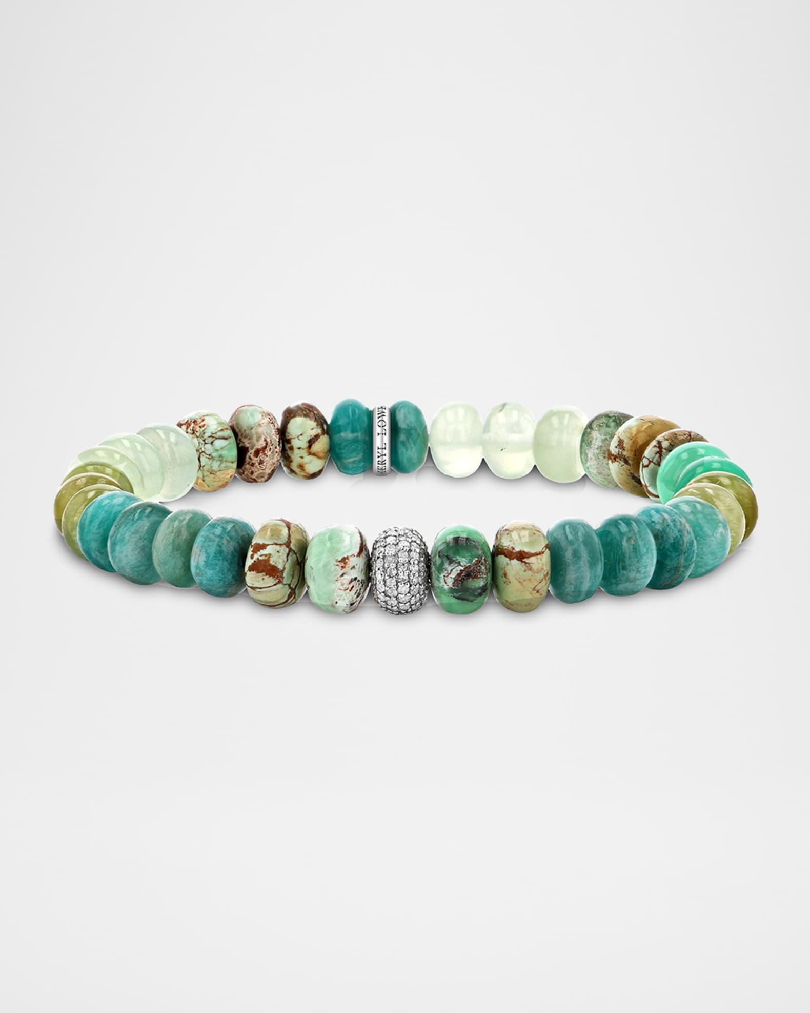Pave Diamond and Mixed Green Gemstone Bead Bracelet Product Image