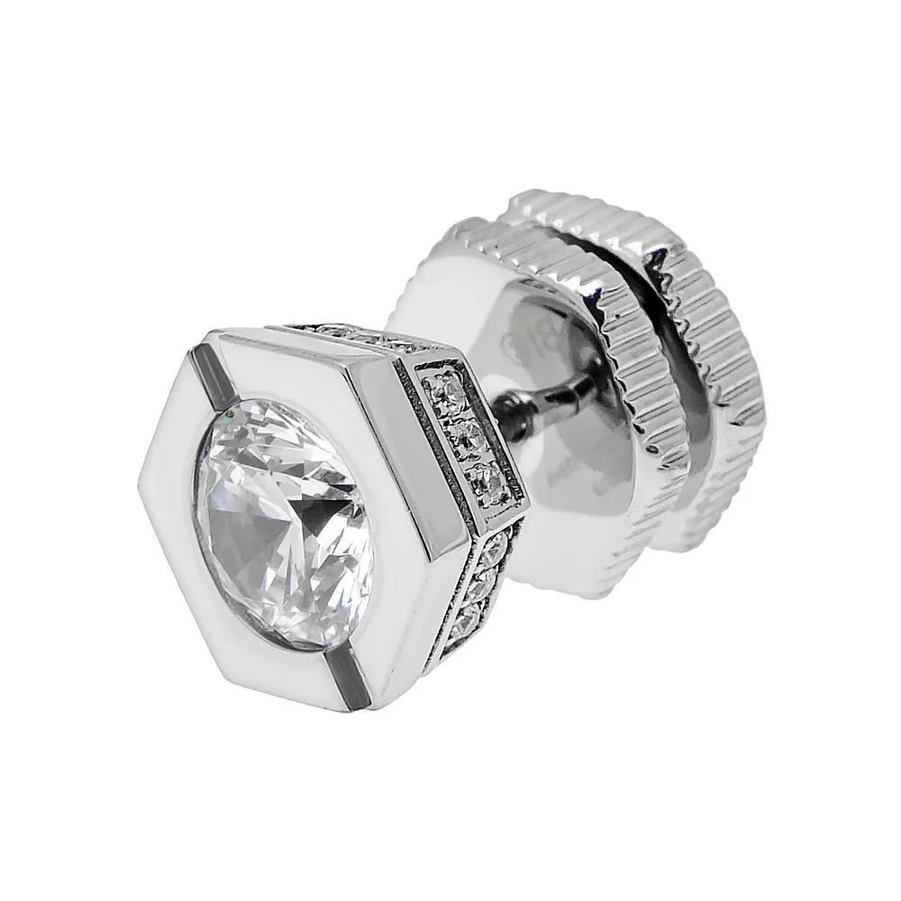 LYNX Cubic Zirconia Stainless Steel Stud - Single Earring, Mens, White Product Image