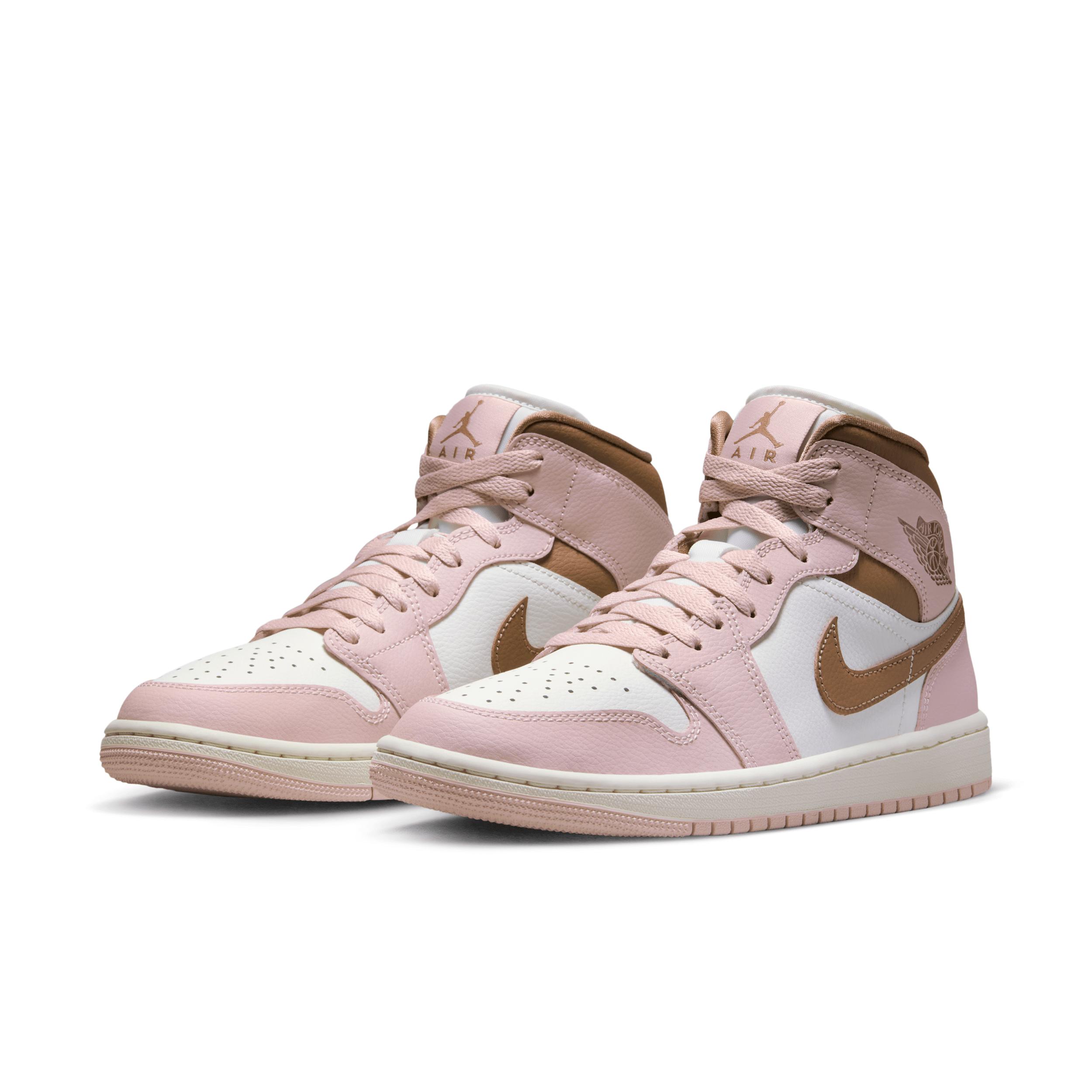 Jordan Womens Jordan AJ 1 Mid - Womens Basketball Shoes Archeo Brown/Pink Oxford/Sail Product Image