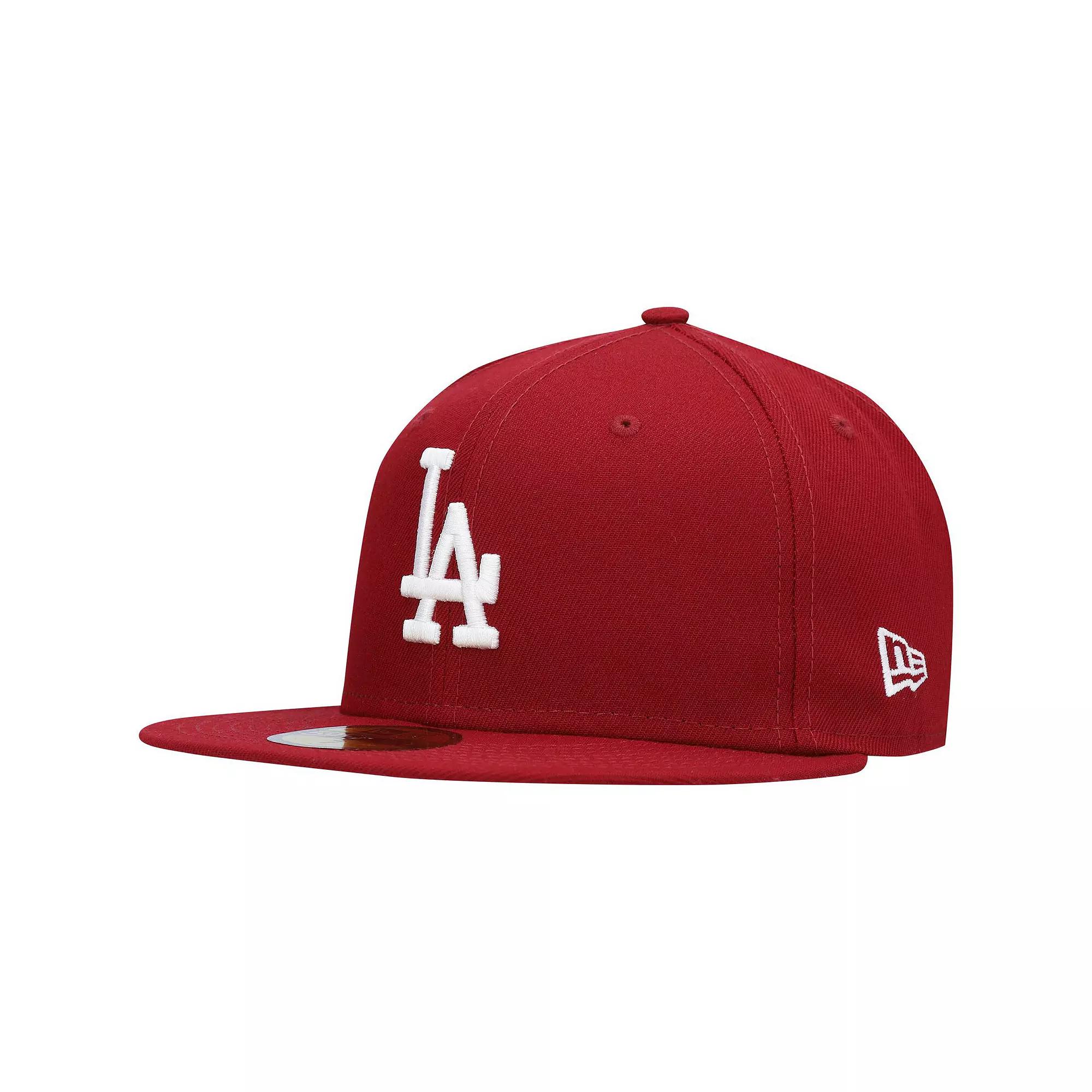 Men's New Era Cardinal Los Angeles Dodgers Logo White 59FIFTY Fitted Hat,  Product Image