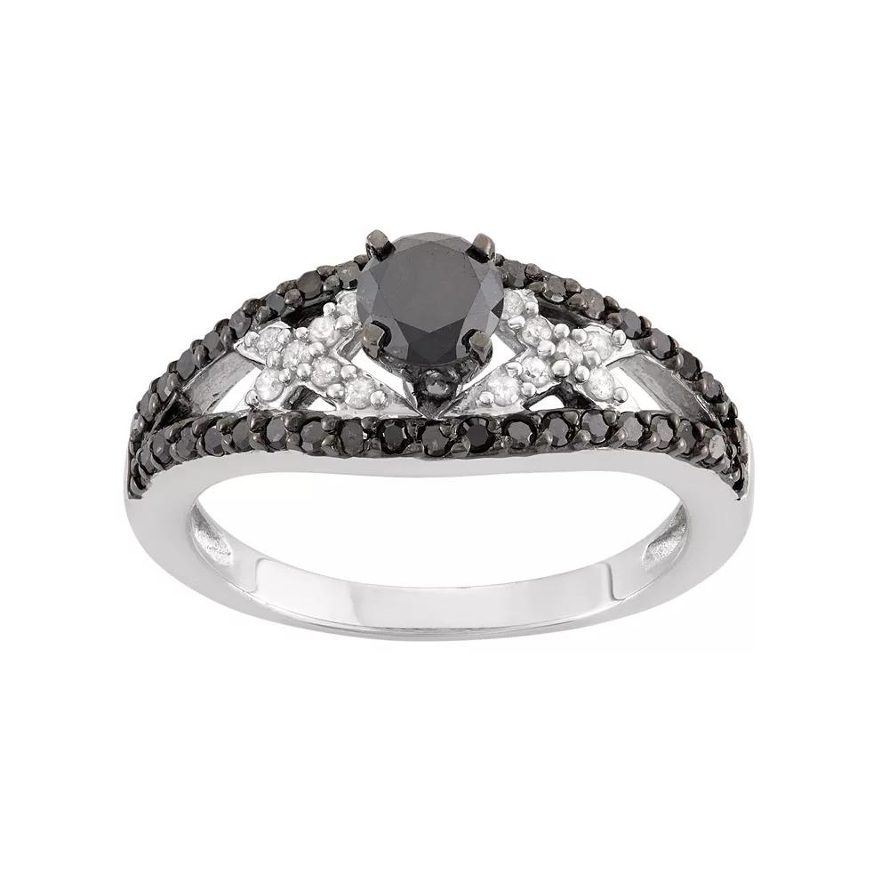 Jewelexcess 1 Carat T.W. Black & White Diamond Sterling Silver Openwork Ring, Women's,  Product Image