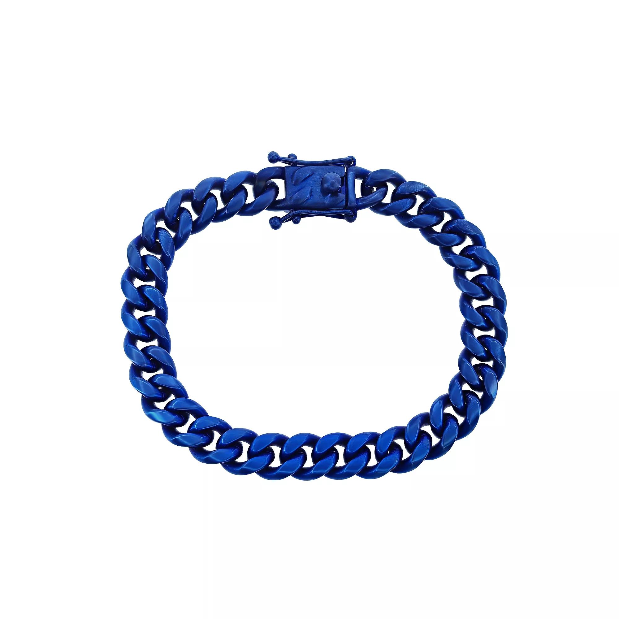 Metallo Stainless Steel Matte 10mm Miami Cuban Link Bracelet, Men's, Size: 8.5", Blue Product Image