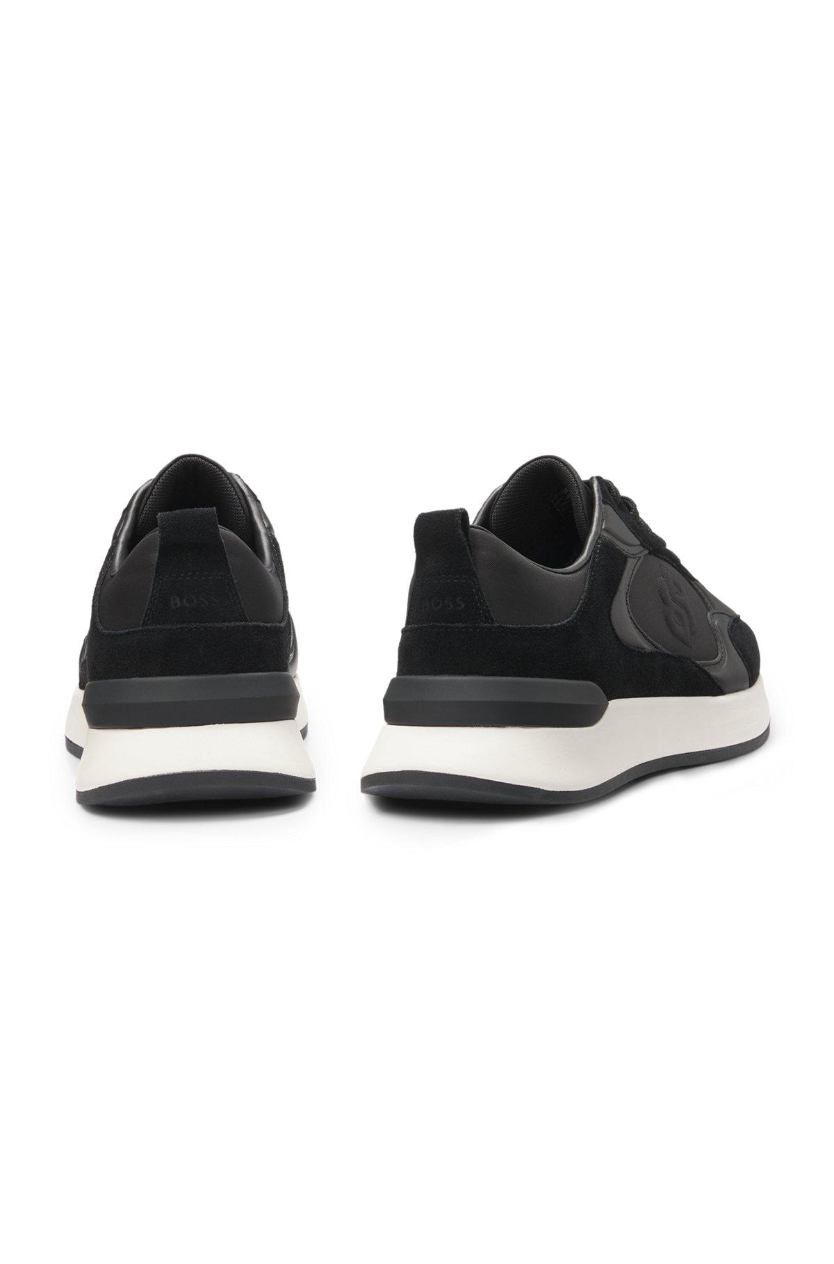 BOSS - Suede-trim trainers with Double B monogram - Black Product Image