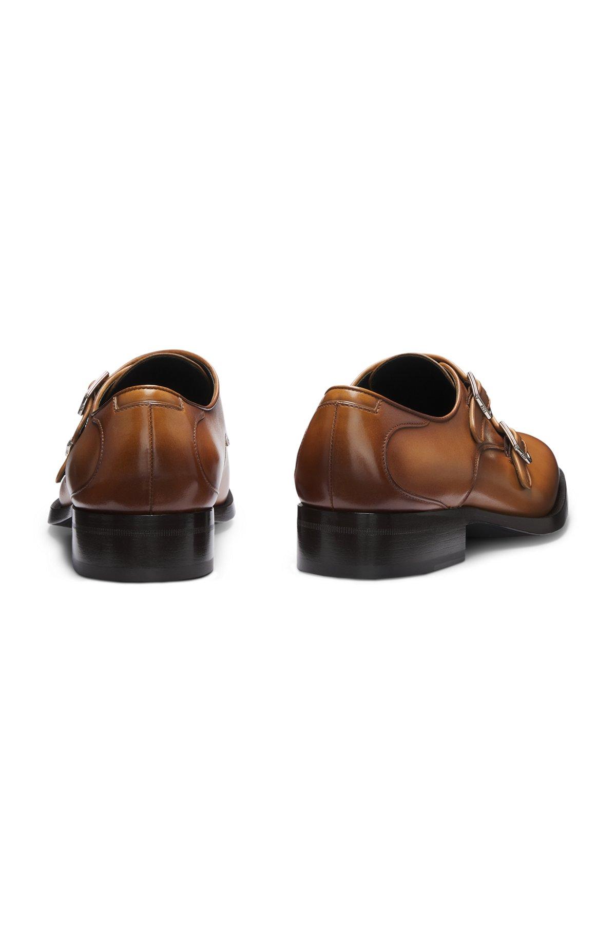 Double-strap monk shoes in burnished leather Product Image