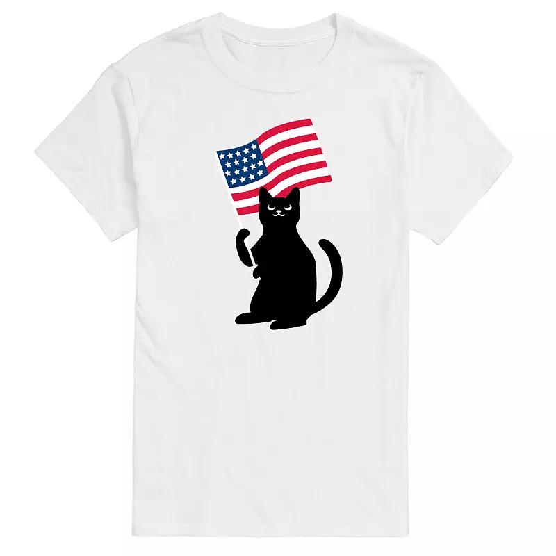 Mens Black Cat With Flag Graphic Tee. Grey Gray Product Image