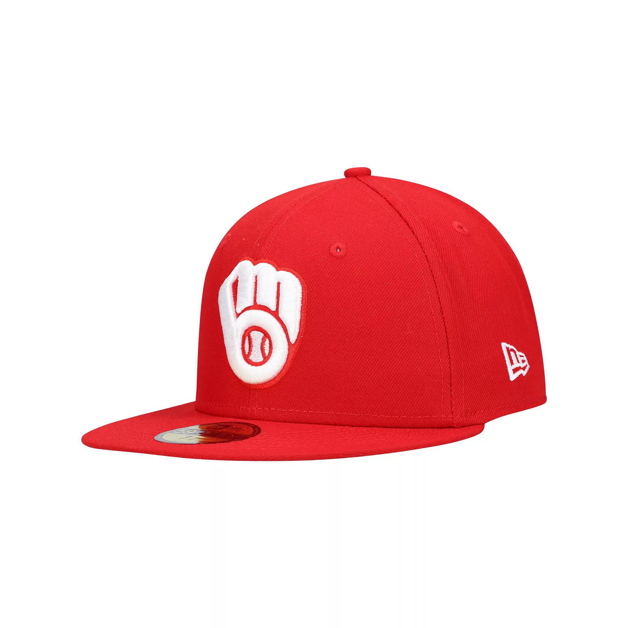 Men's New Era Red Milwaukee Brewers White Logo 59FIFTY Fitted Hat,  Product Image