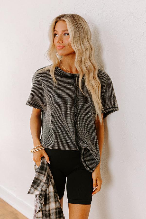 Visions Of You Waffle Knit Top In Vintage Black Product Image