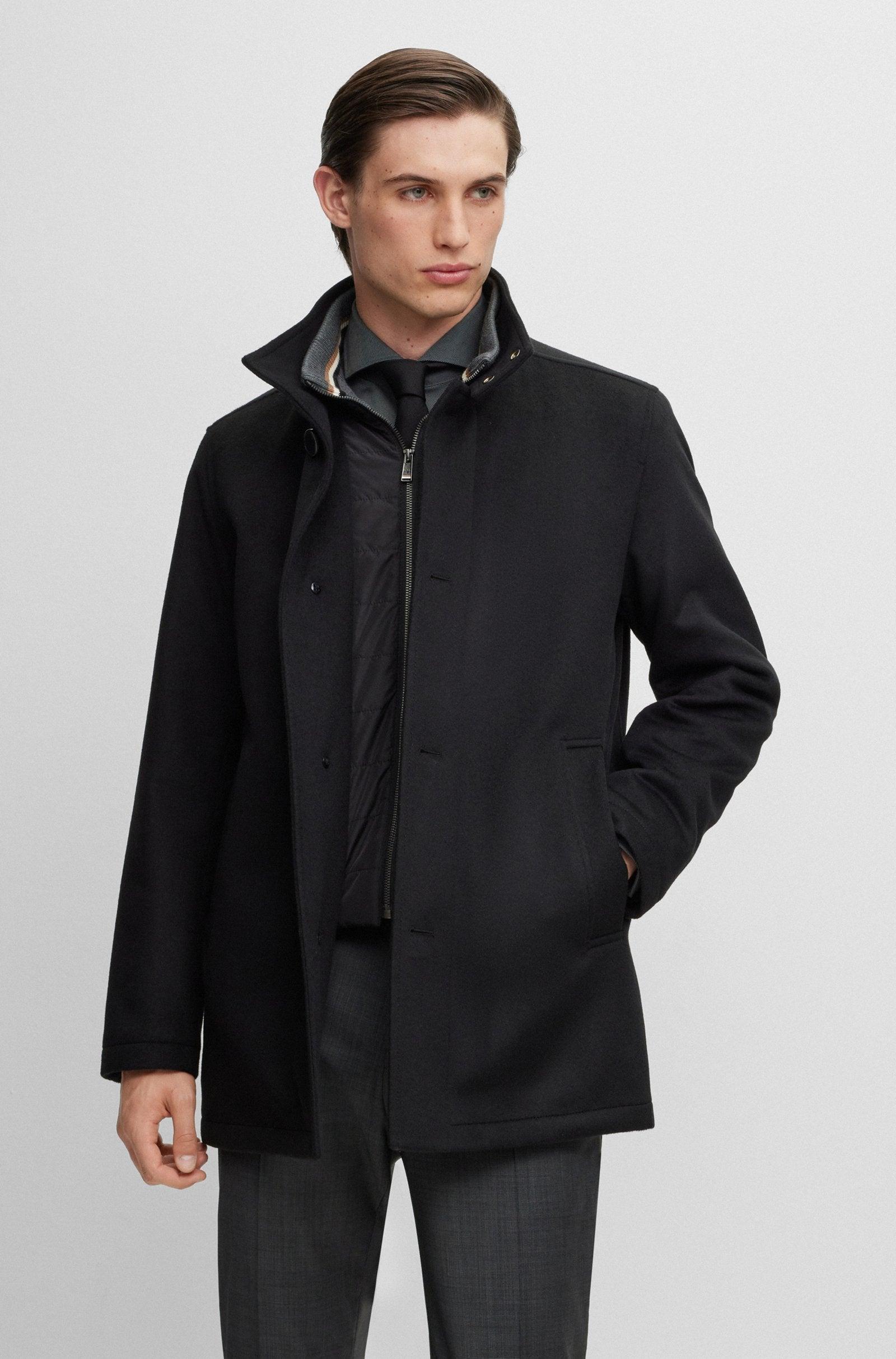 BOSS H-Coxtan Relaxed-Fit Virgin Wool Coat In Black Product Image