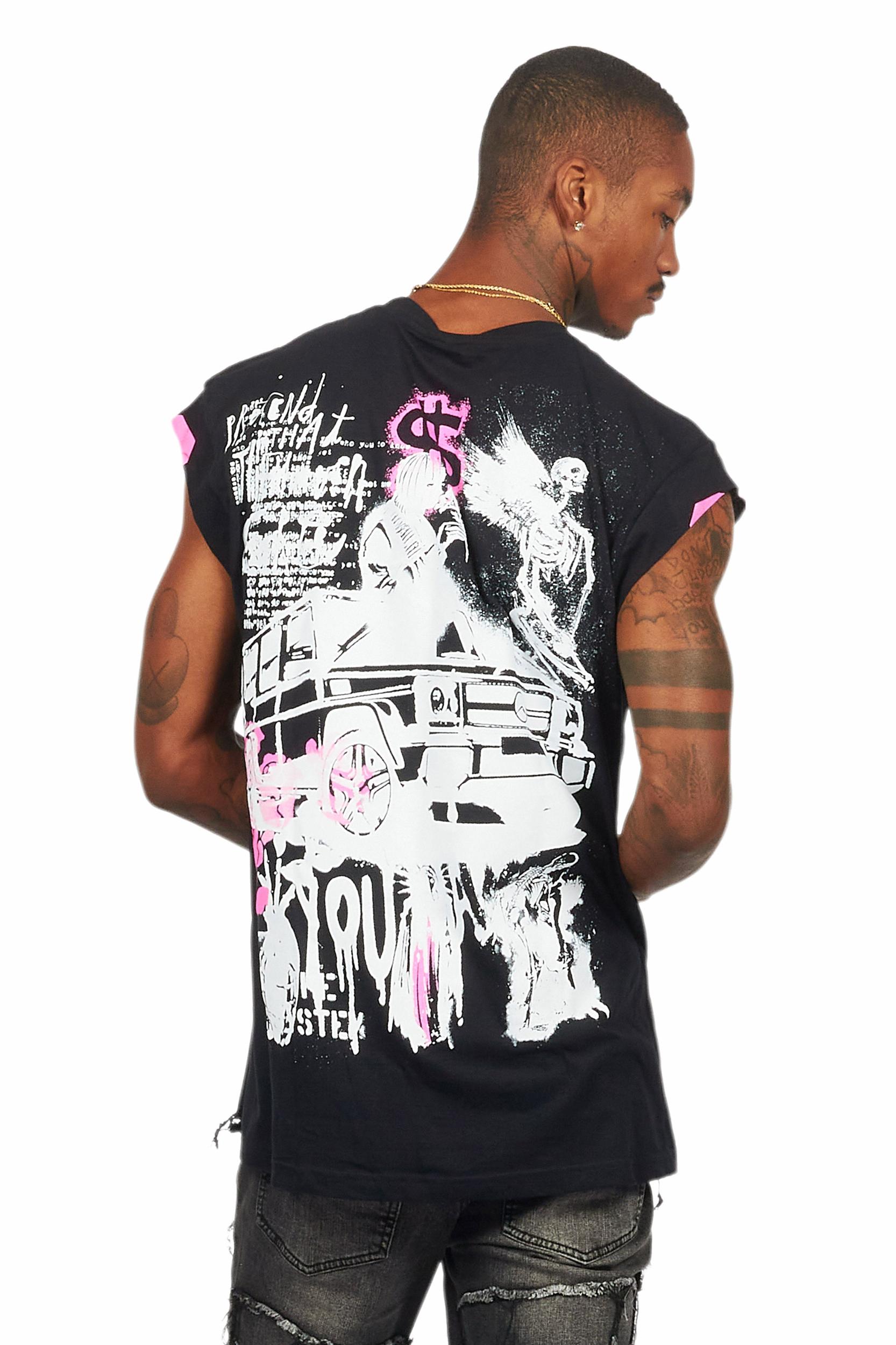 Grill Black/Pink Graphic Muscle T-Shirt Male Product Image