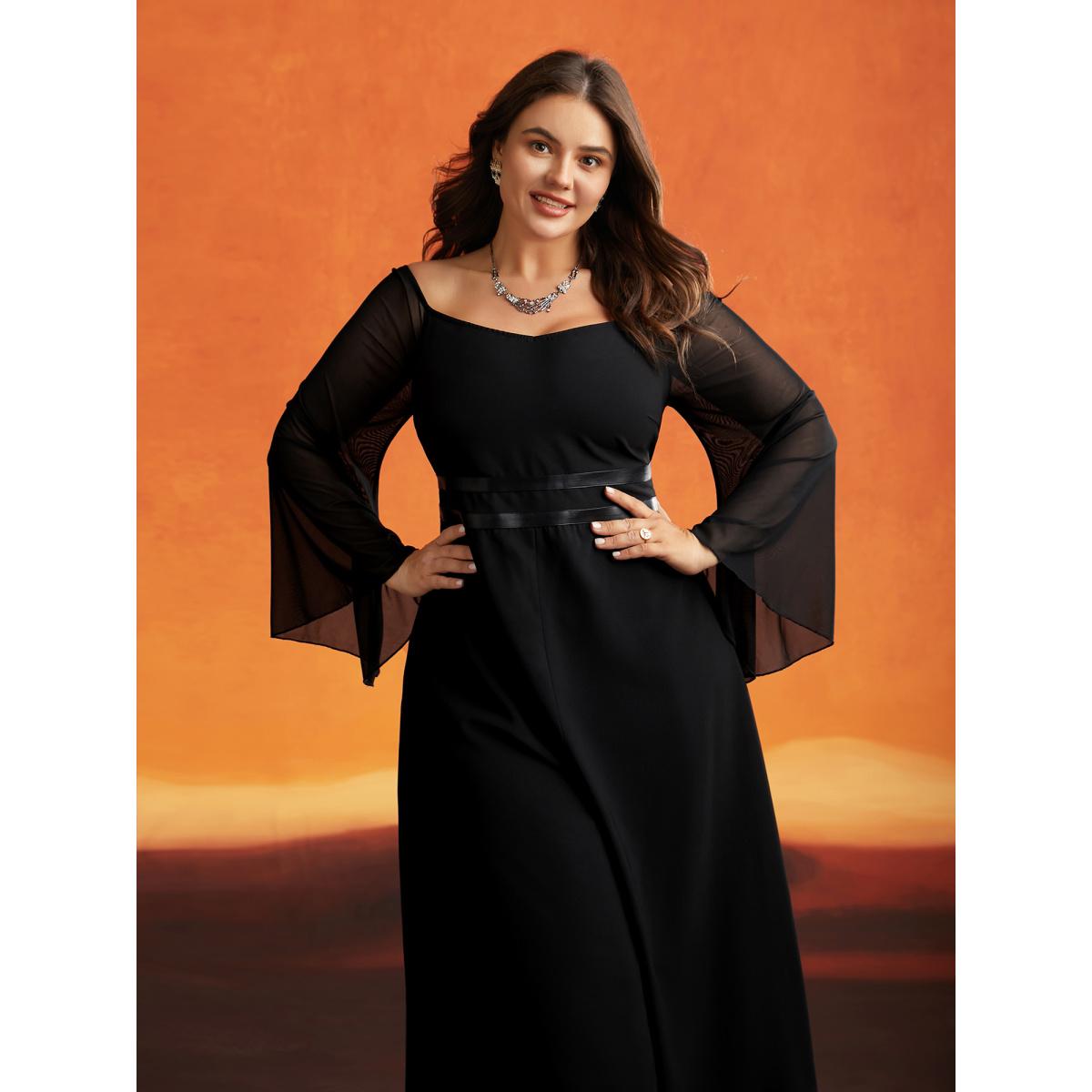 Plus Size Black Wicked Witch Leather Belt Off-Shoulder Jumpsuit Women Cocktail Extra Long Sleeve One-shoulder neck Party Loose Jumpsuits BloomChic 12/L Product Image